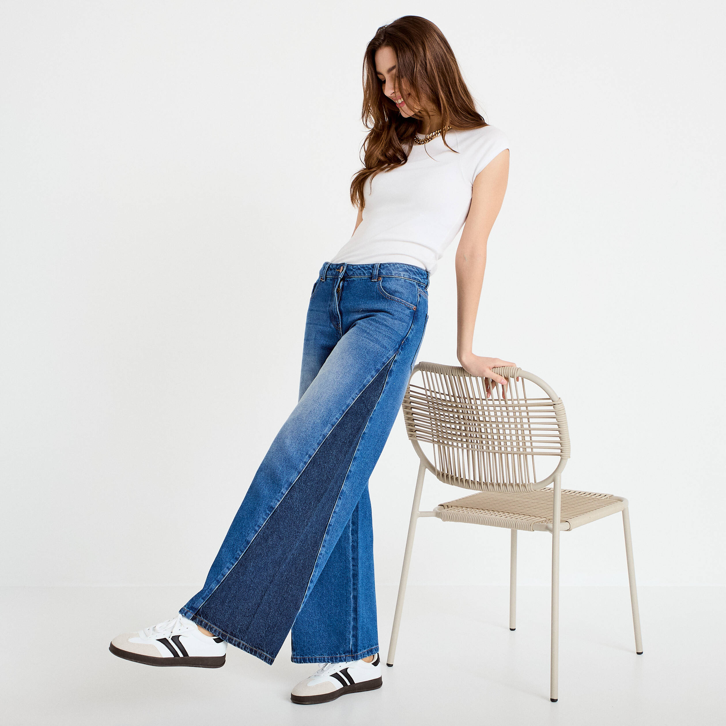 Jean wide leg taille basse denim double stone femme