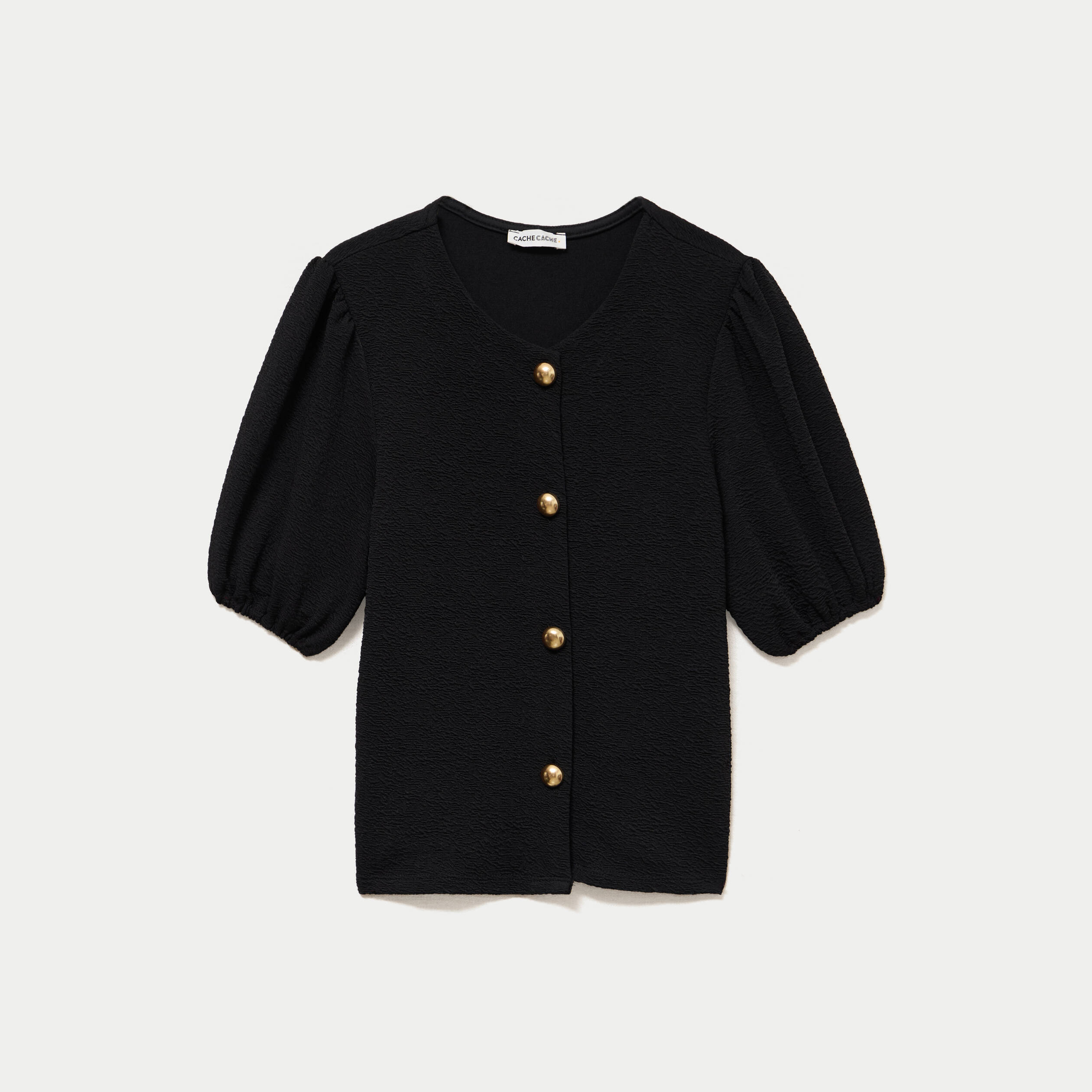 Blouse droite manches courtes noir femme