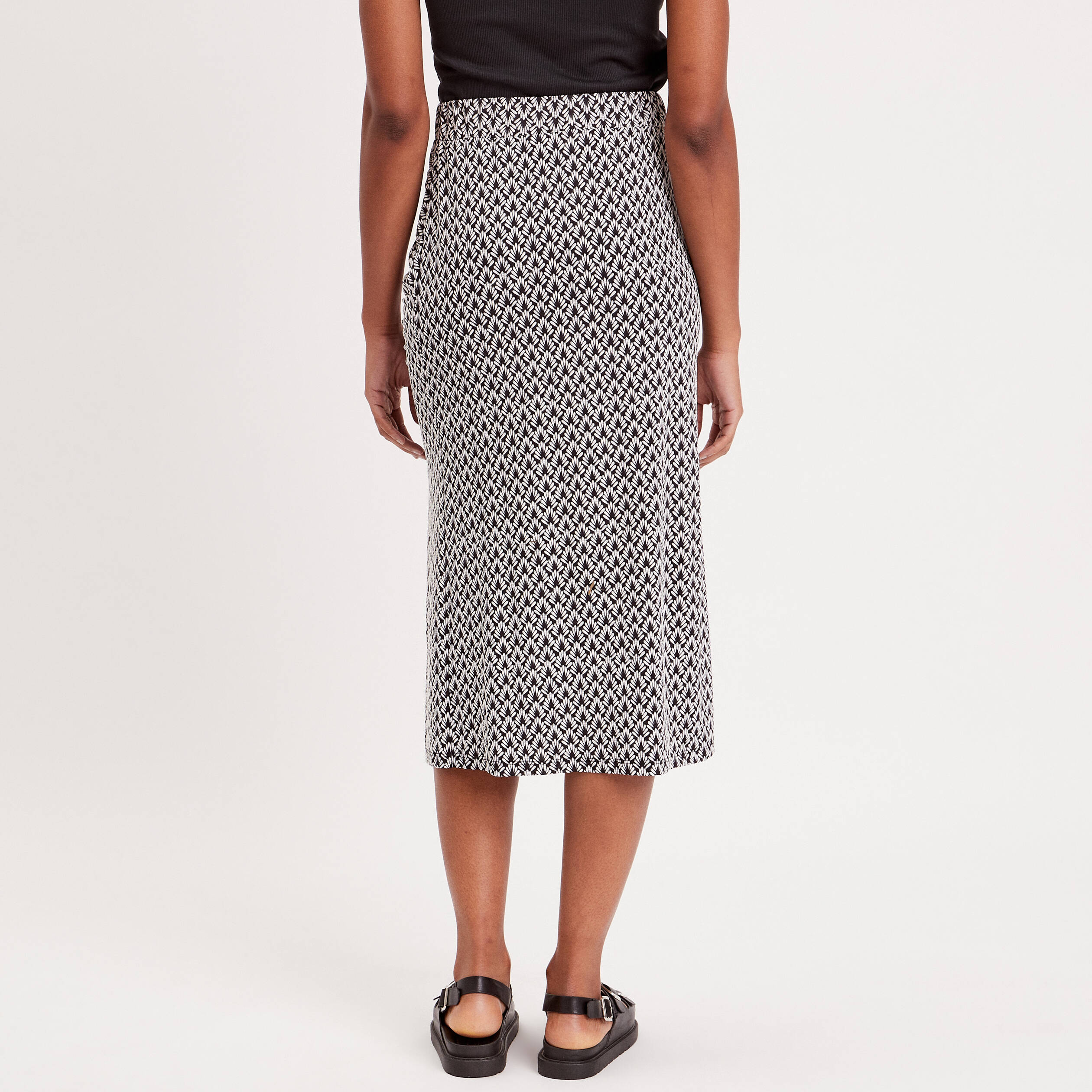 Jupe longue droite fronces noir femme
