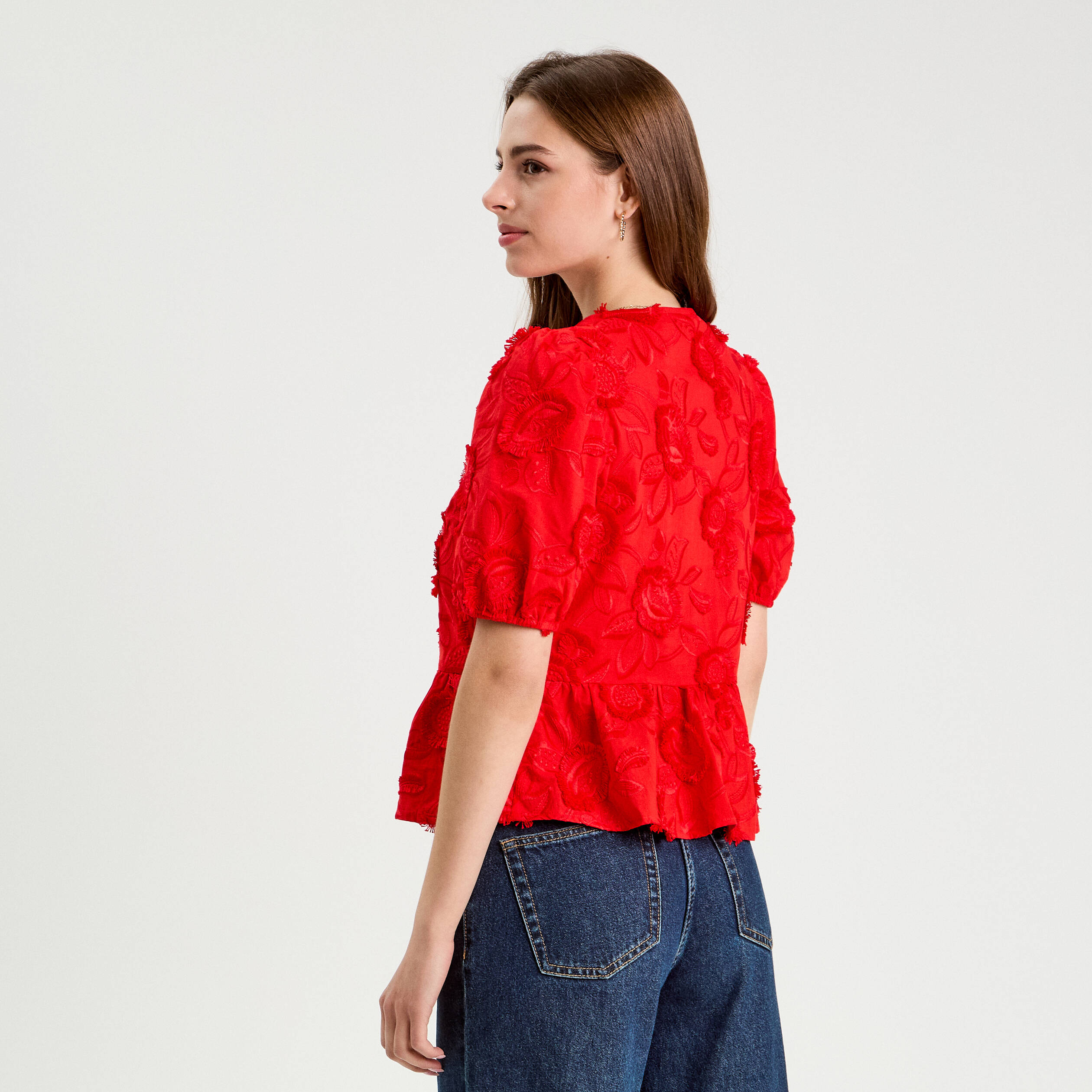 blouse manches courtes noeuds rouge fluo femme Blouse manches courtes noeuds rouge fluo femme