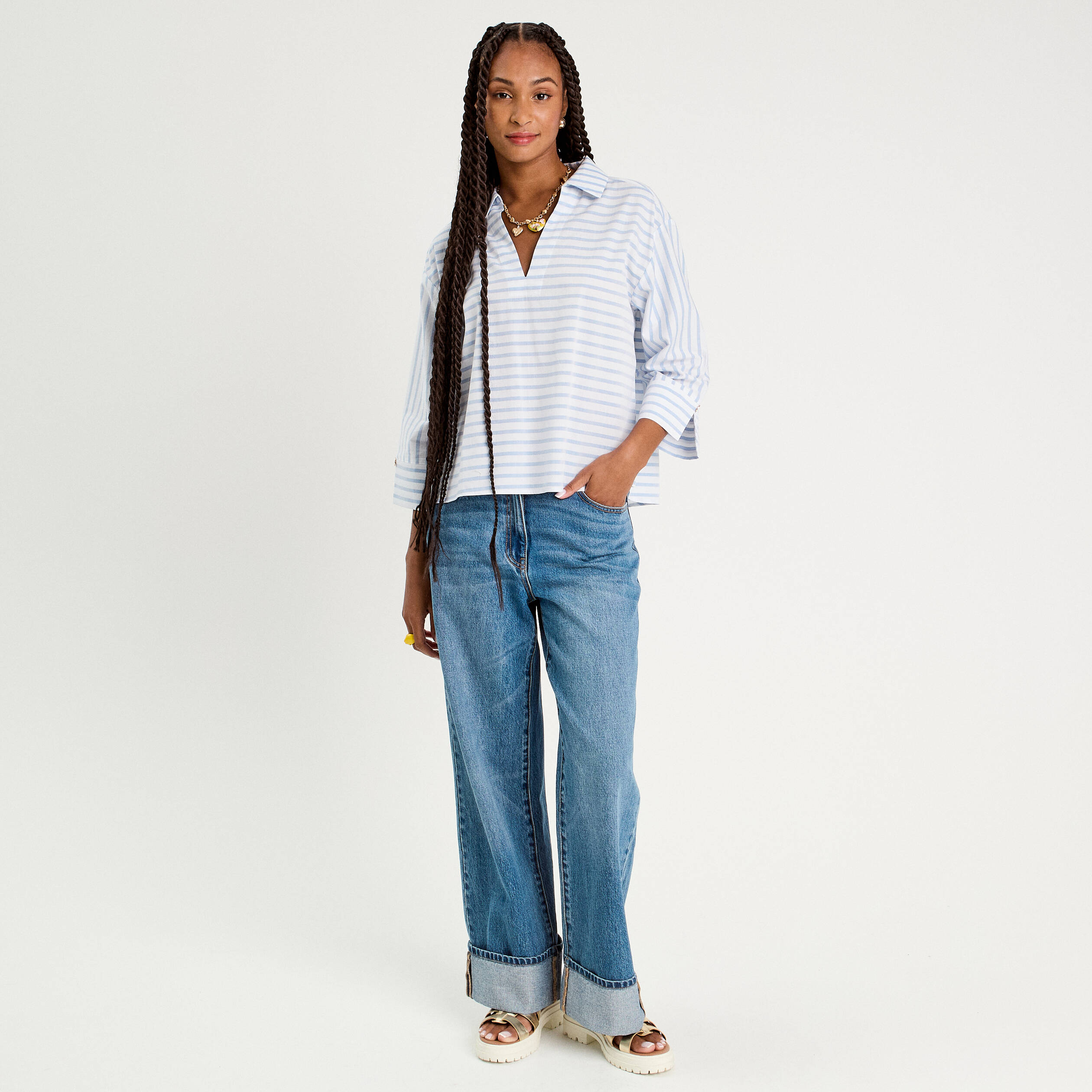 blouse manches 34 bleu femme Blouse manches 3/4 bleu femme