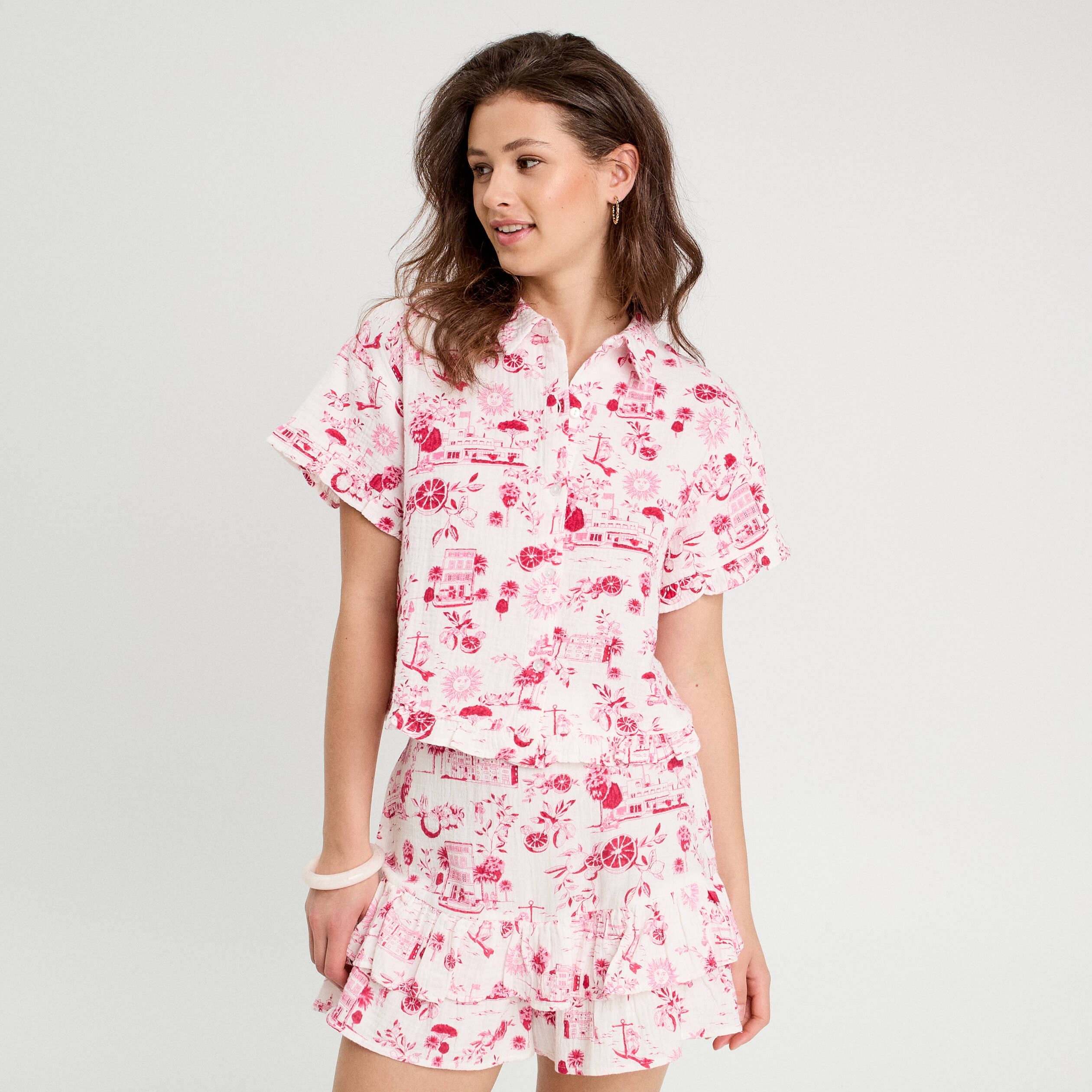 Chemise manches courtes rose fushia femme