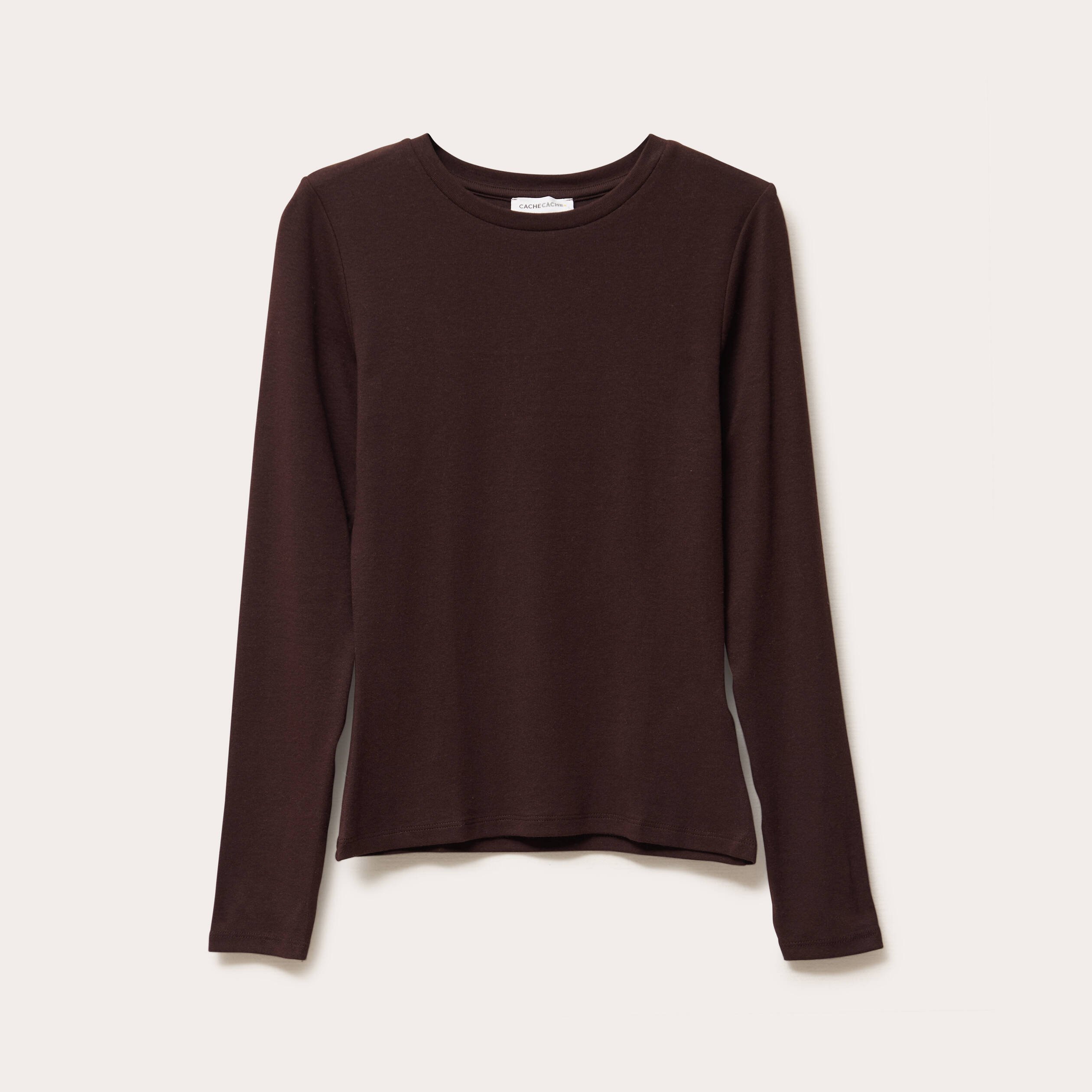 t shirt manches longues cintre marron fonce femme T-shirt manches longues cintré marron foncé femme