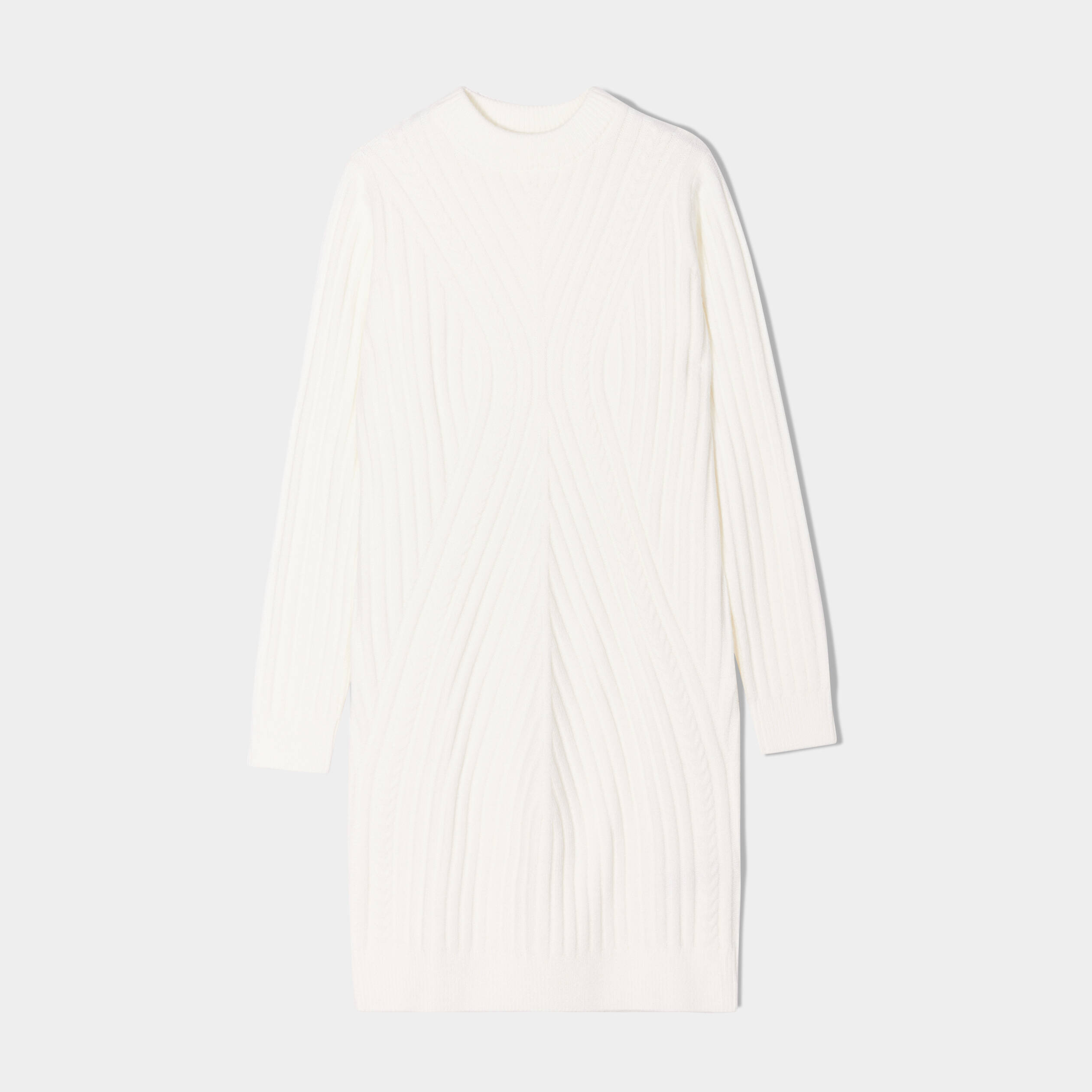 Robe pull &agrave; torsades ecru femme