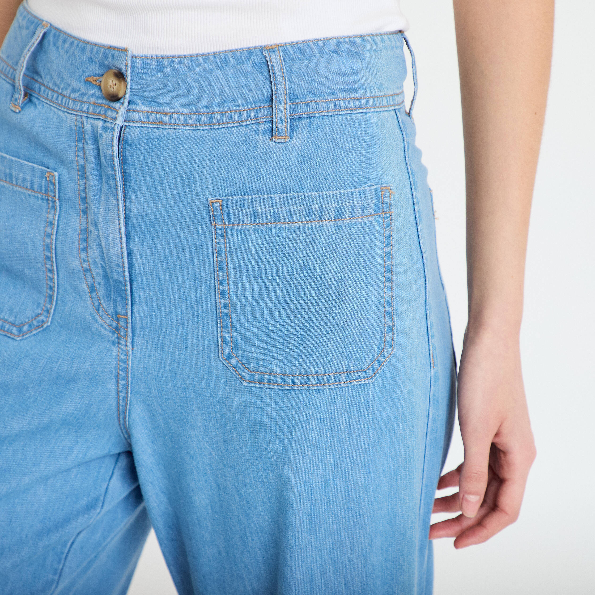 Jean wide leg taille standard denim bleach femme