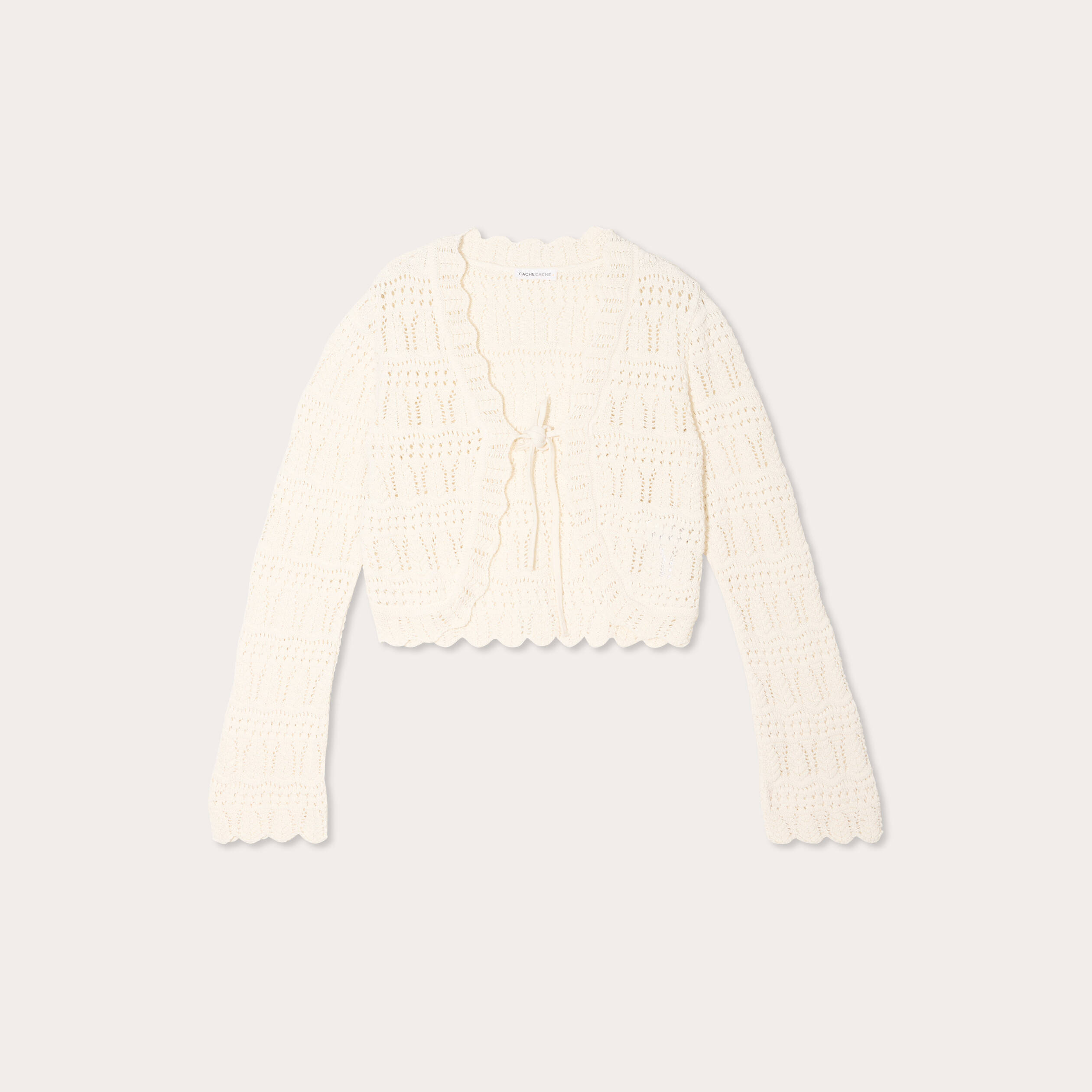 Gilet ajour&eacute; nou&eacute; ecru femme