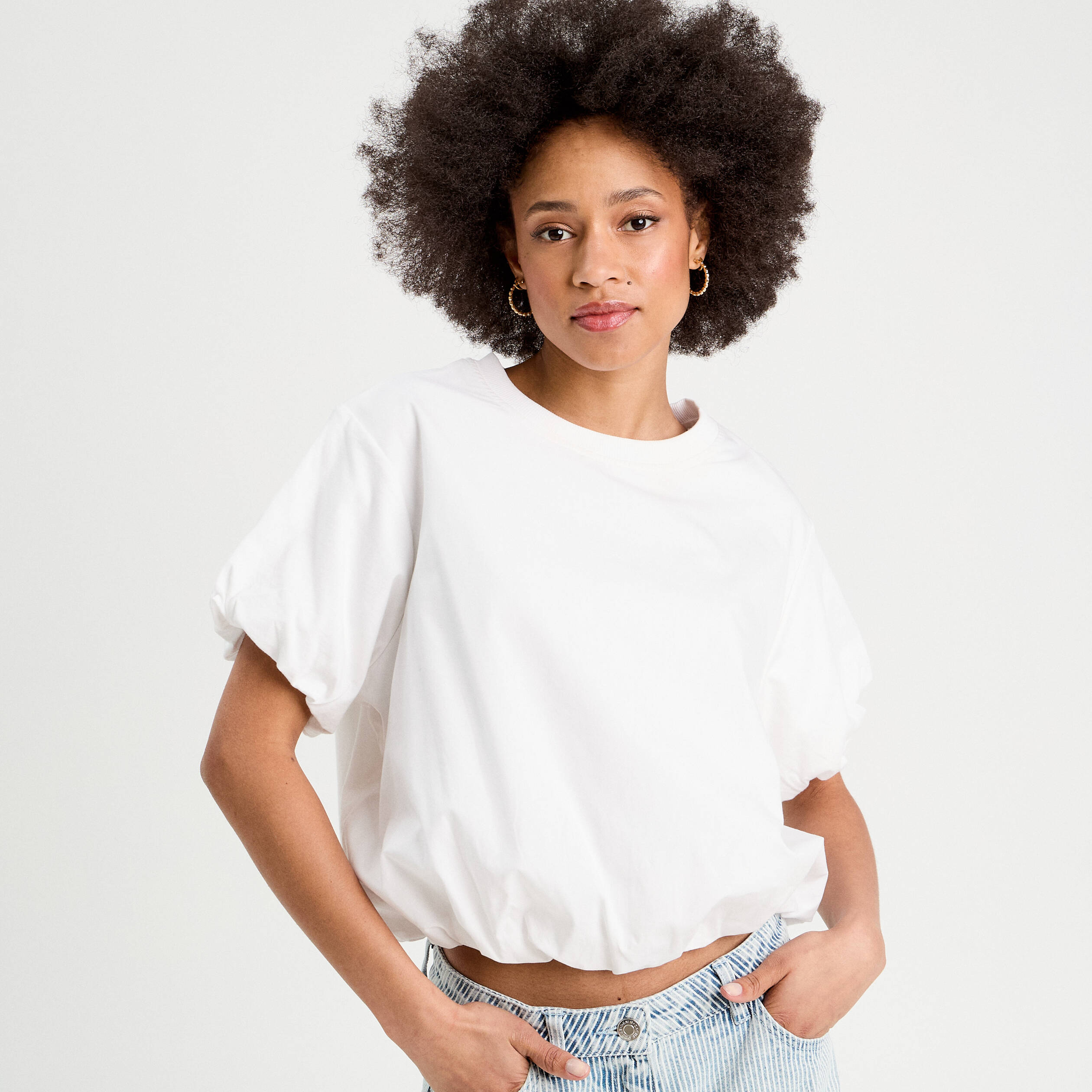 T-shirt effet boule blanc femme
