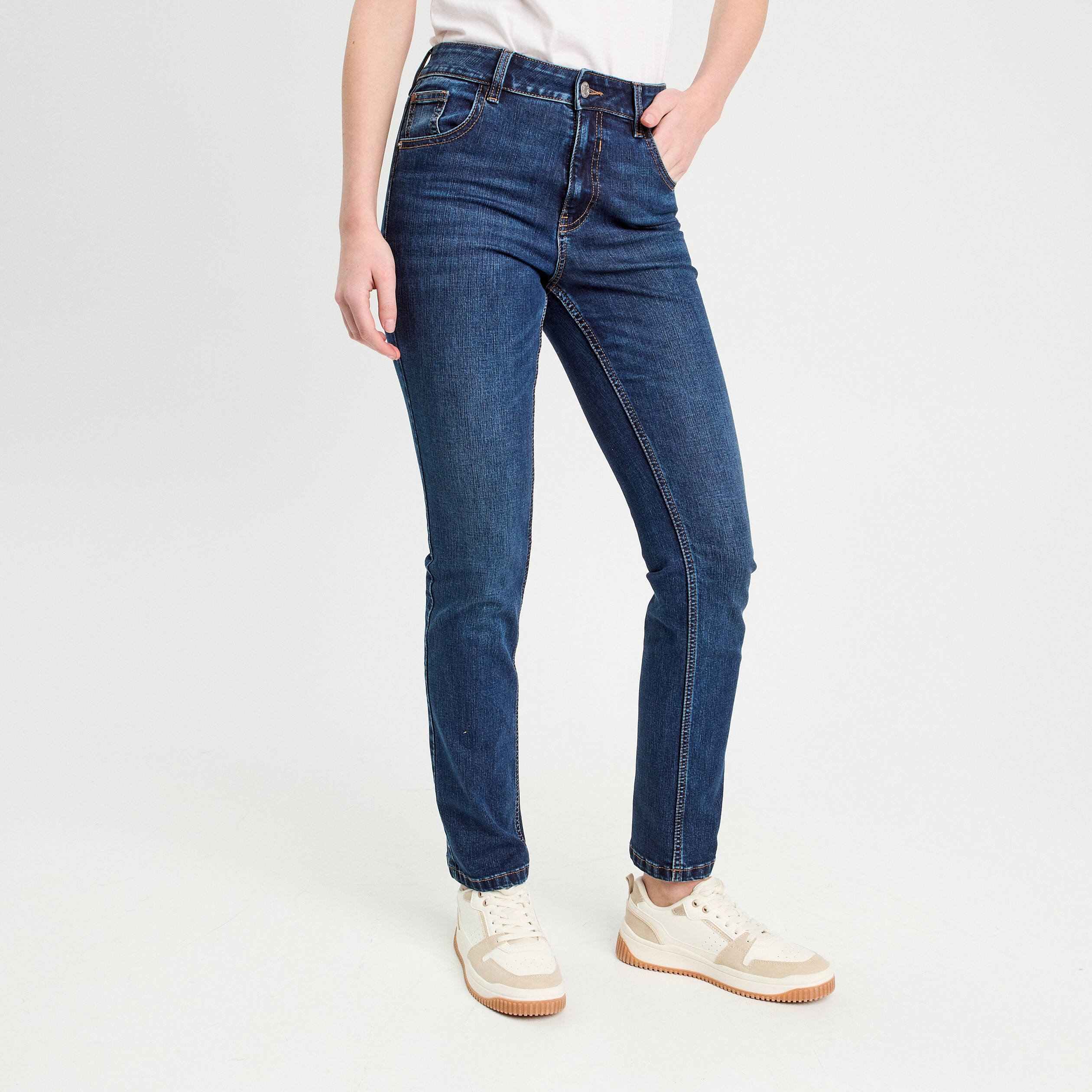 jeans droit taille haute denim brut femme Jeans droit taille haute denim brut femme