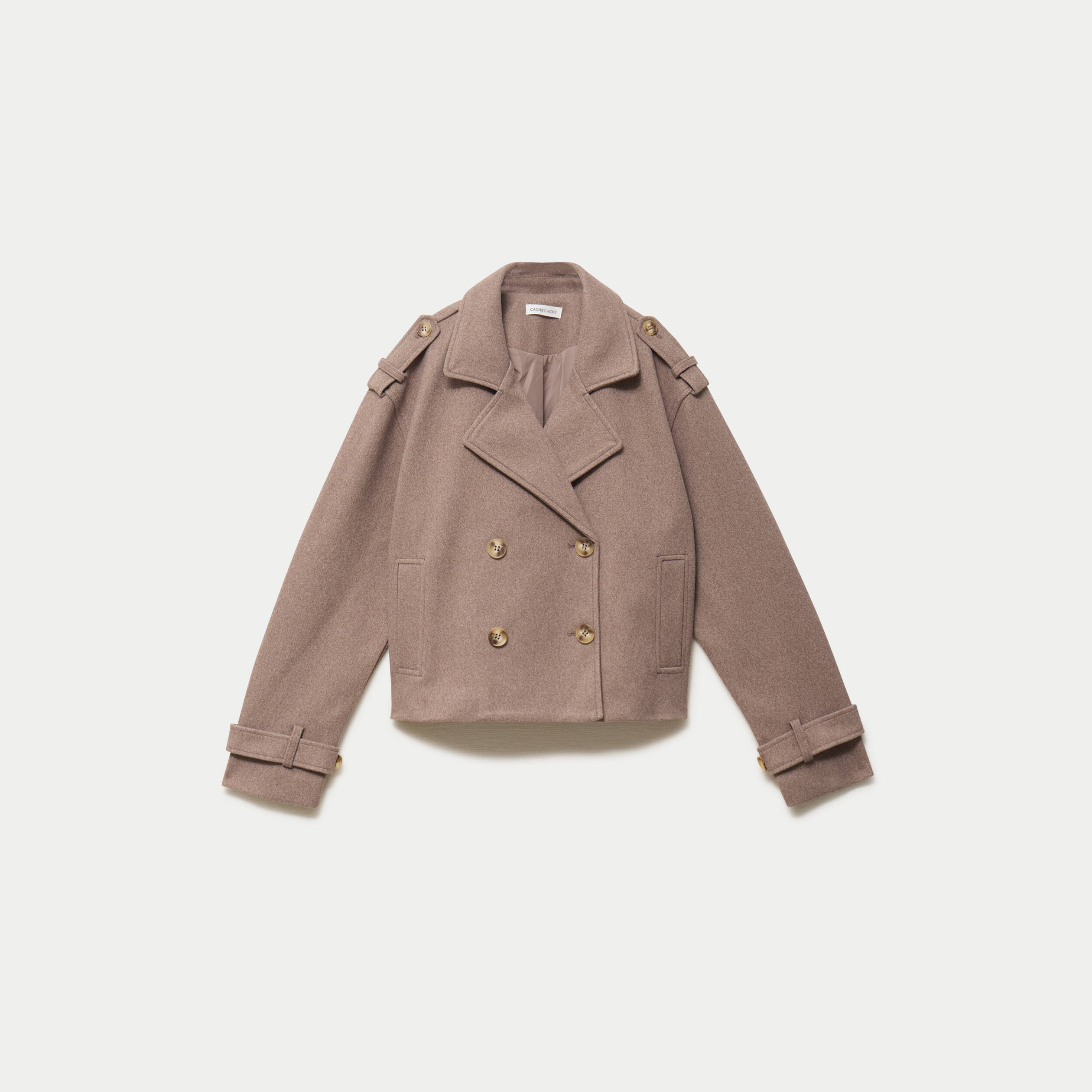 Trench court boutonn&eacute; taupe femme