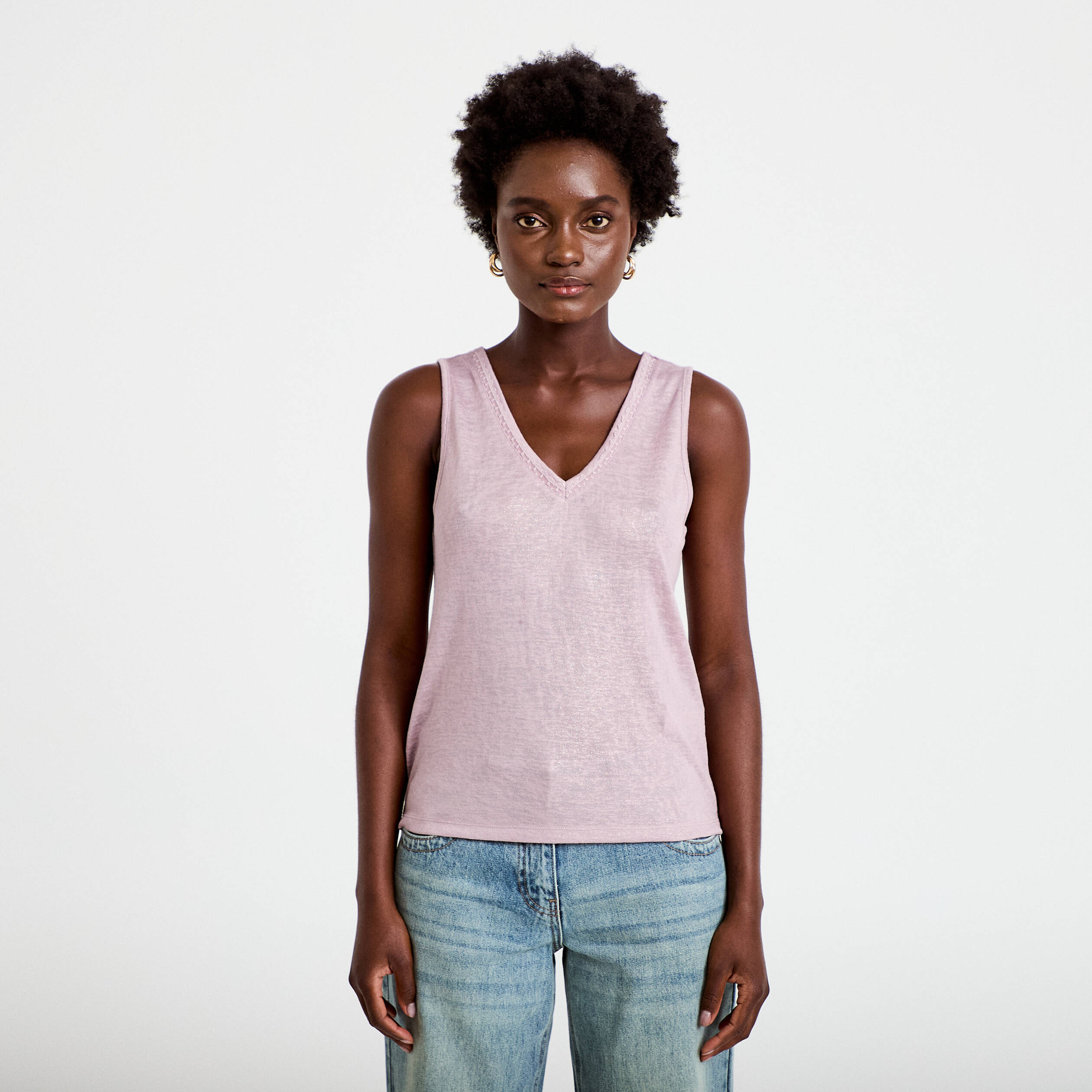 D&eacute;bardeur col v violet clair femme