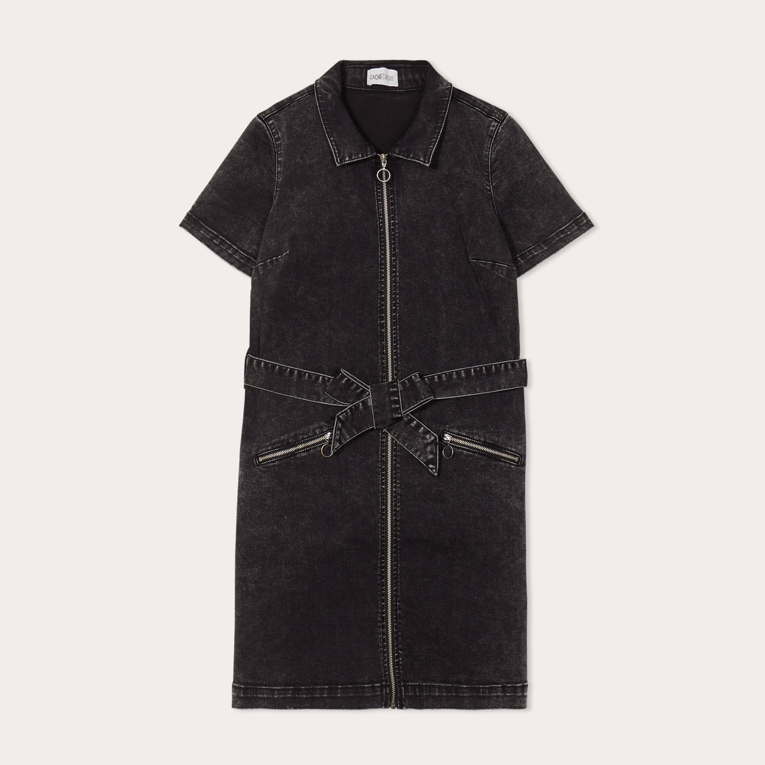 robe droite en jean zippee denim noir femme Robe droite en jean zippée denim noir femme