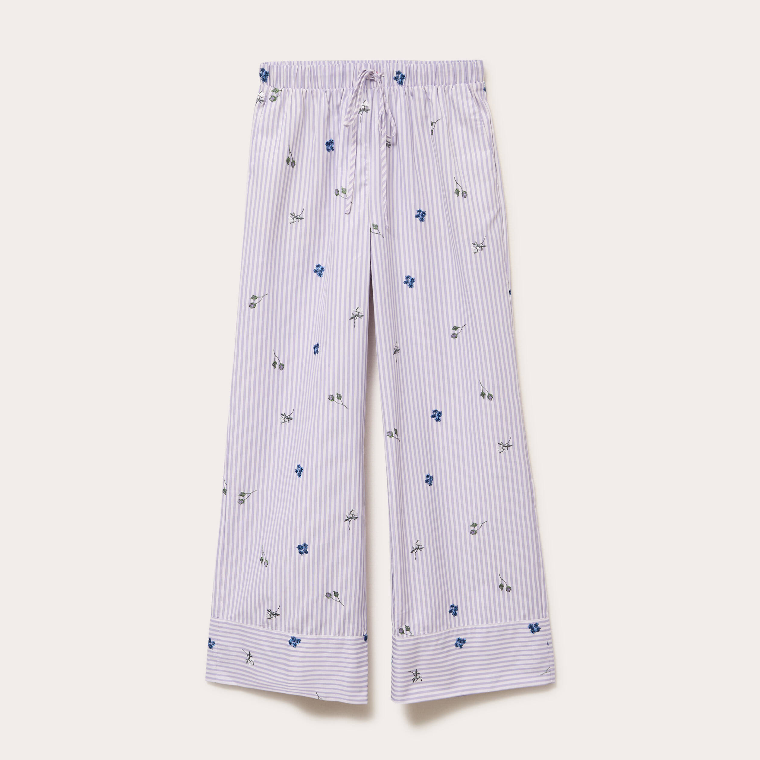 Pantalon large brod&eacute; Bridgerton violet clair femme