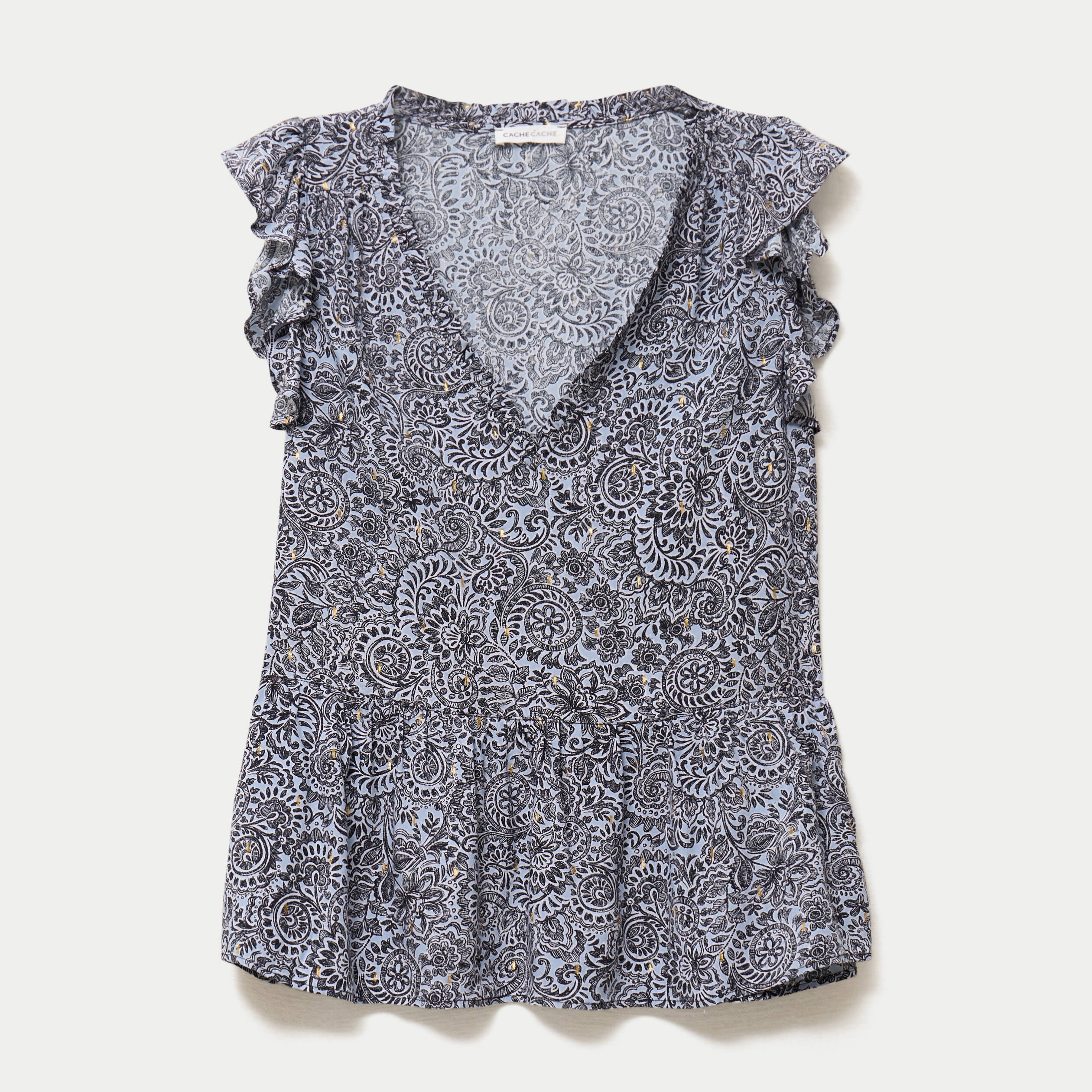 Blouse sans manches col v bleu femme