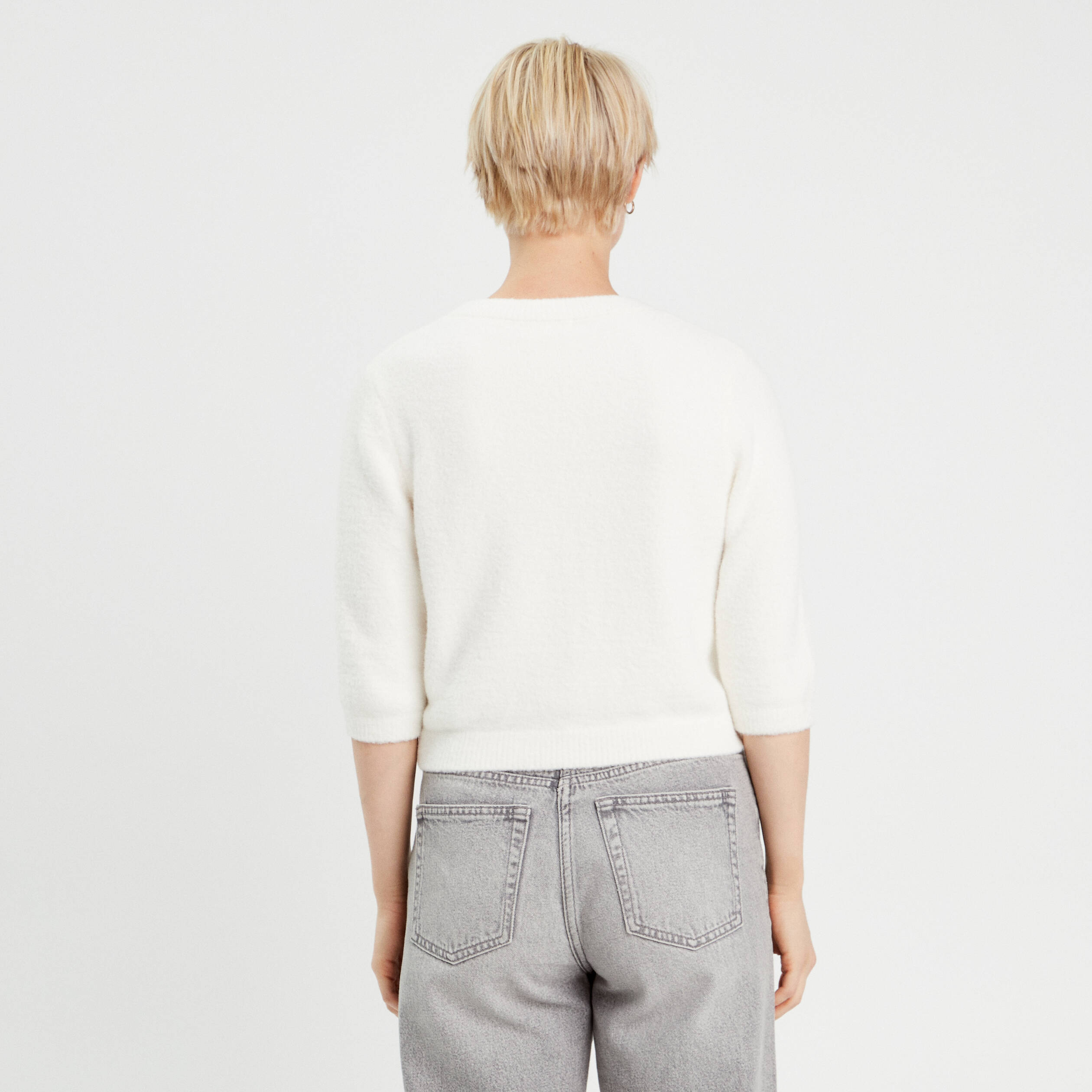 Pull manches 3/4 ecru femme