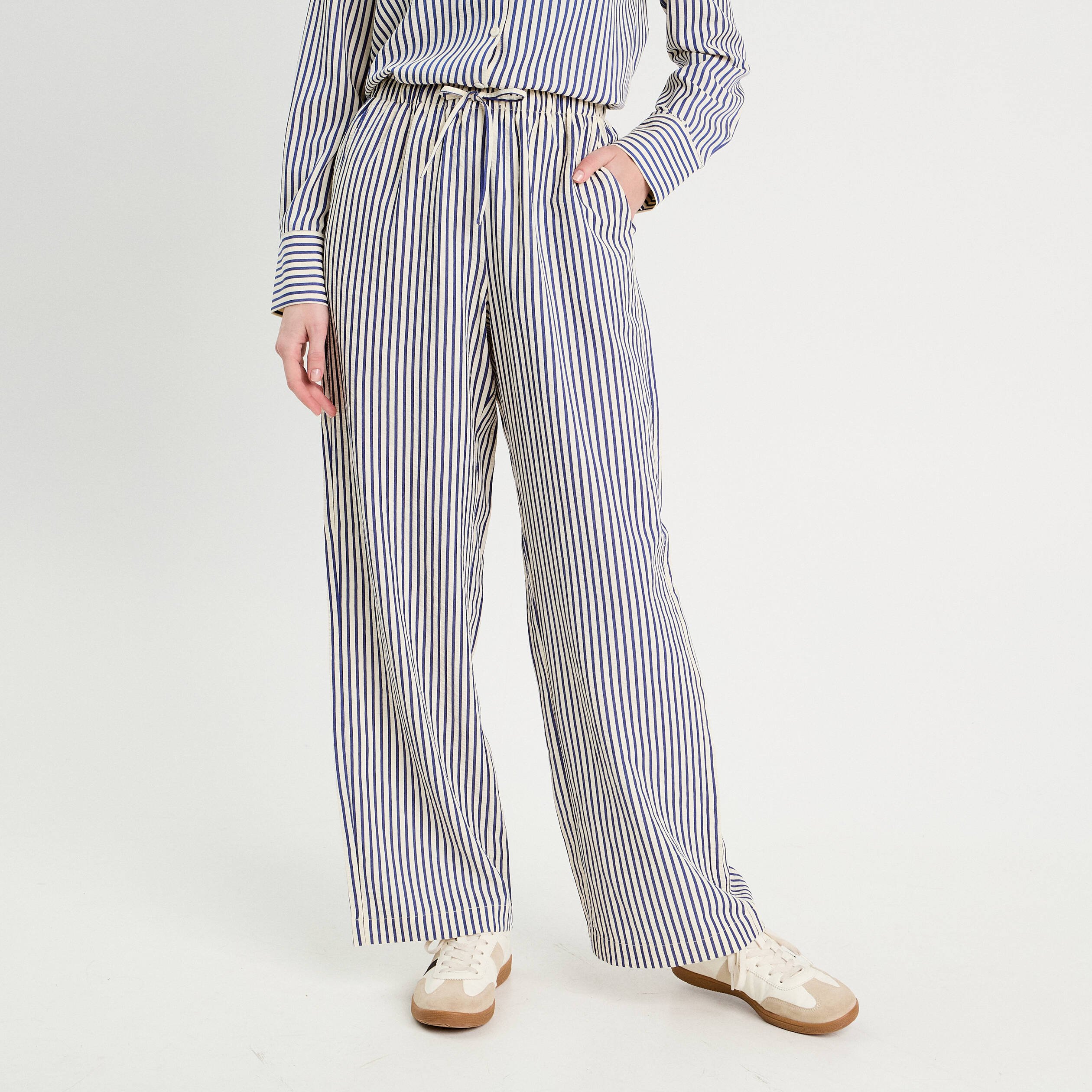 Pantalon large bleu marine femme