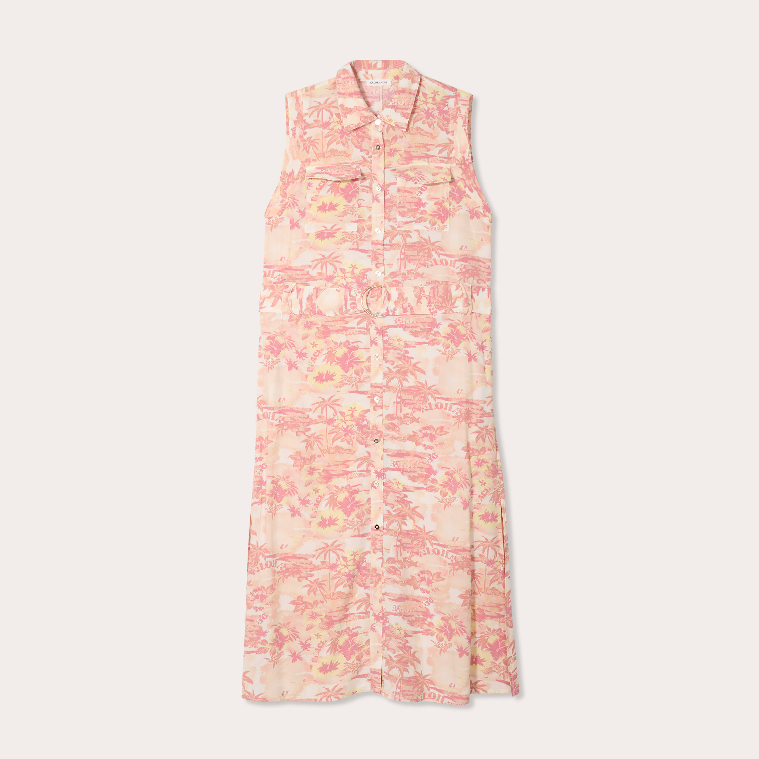 Robe chemise évasée beige femme
