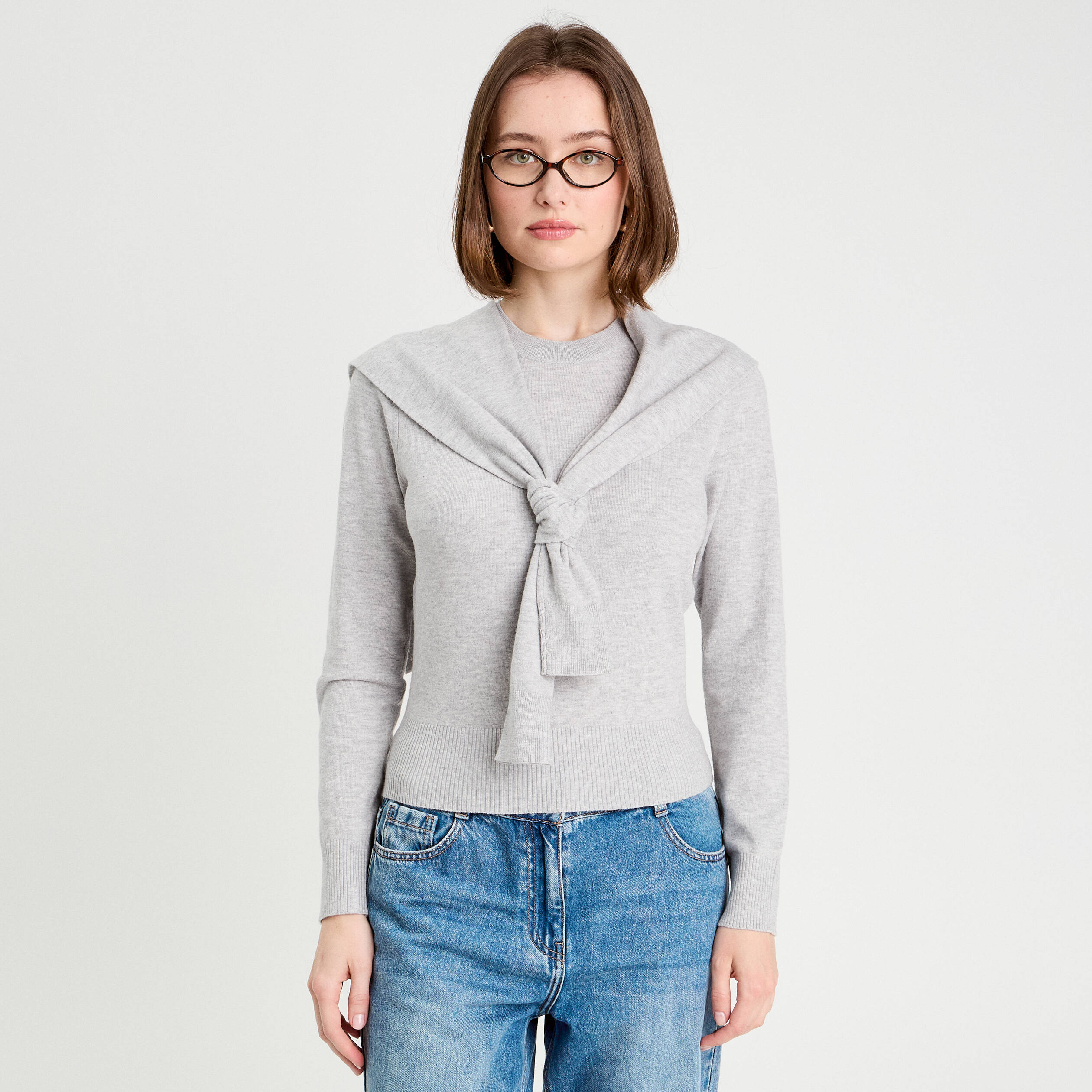 Pull effet 2-en-1 gris fonc&eacute; femme