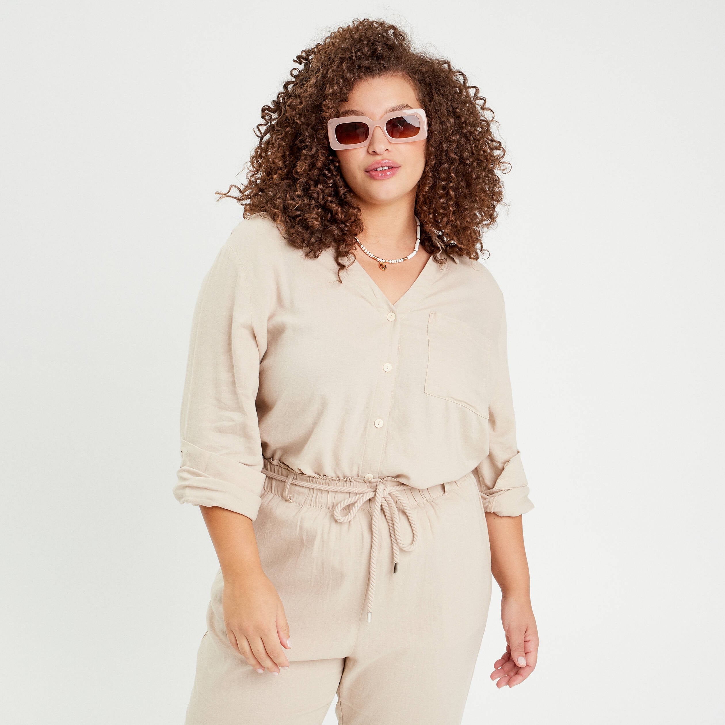 Chemise manches longues contenant du lin sable femme