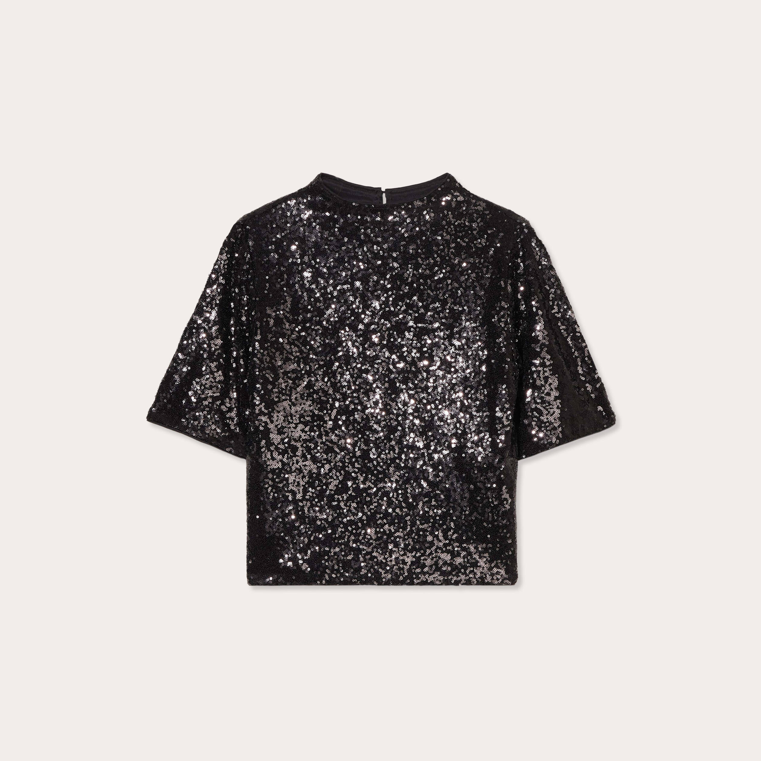 T-shirt sequins col montant noir femme