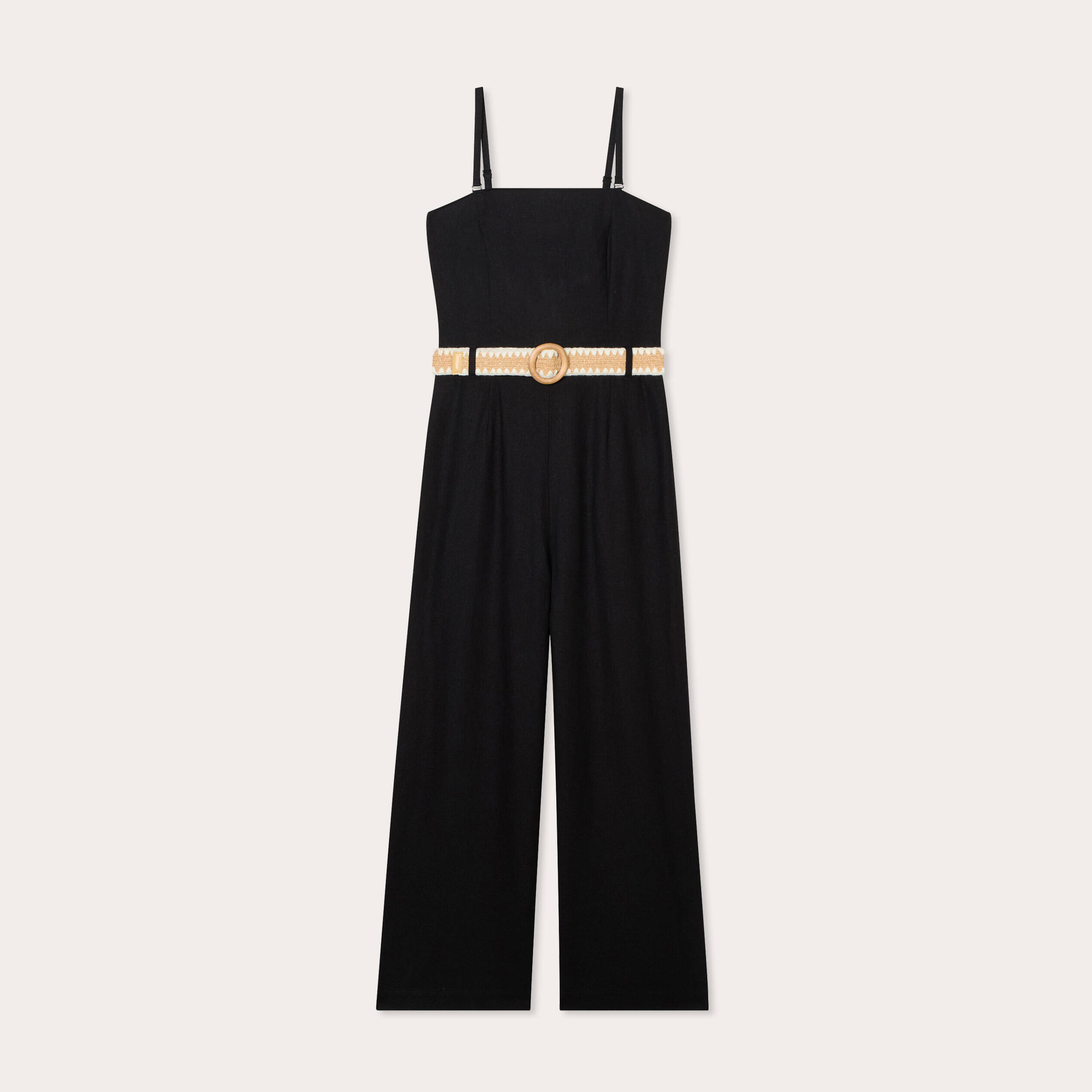 Combinaison pantalon bretelles avec lin noir femme