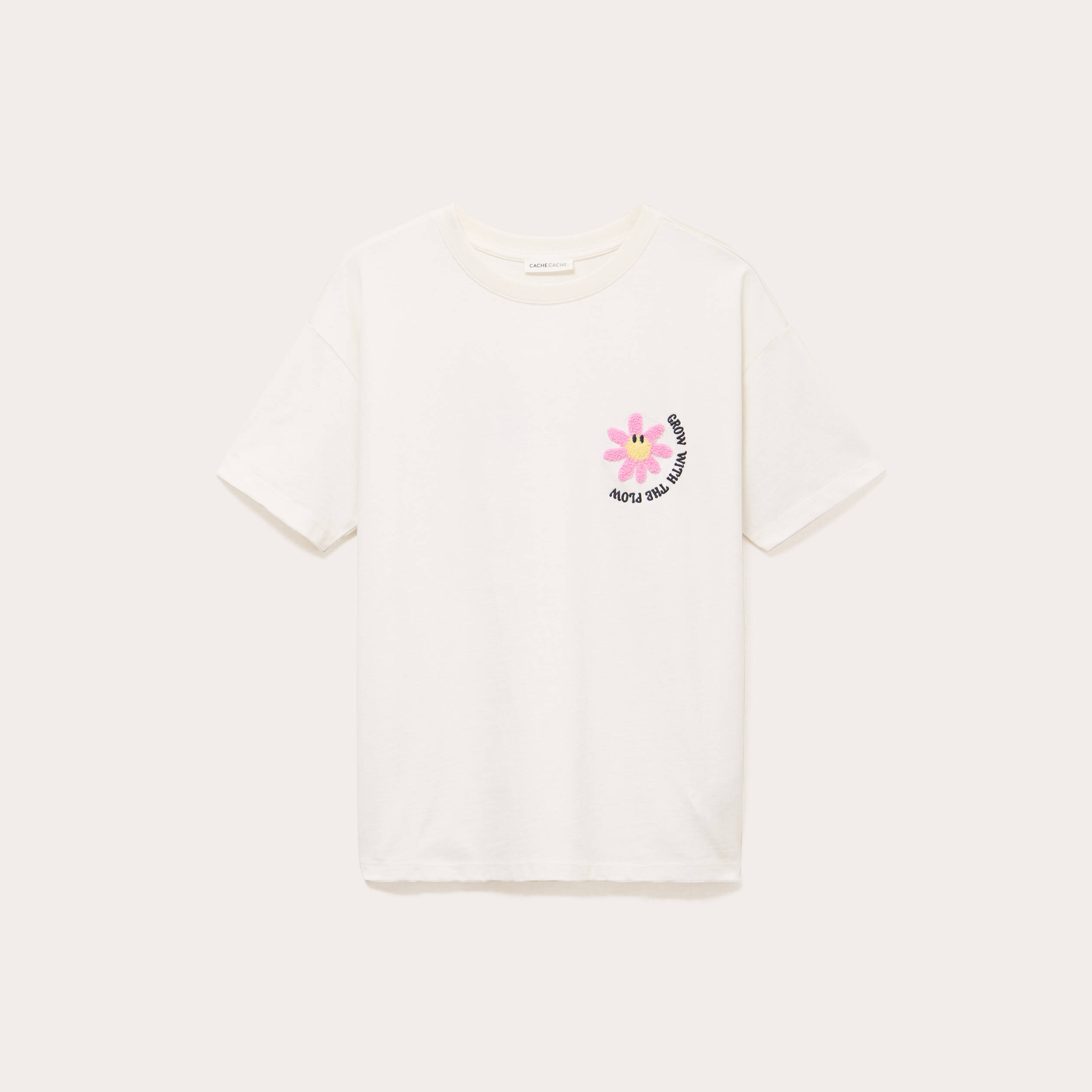 T-shirt col rond manches courtes ecru femme