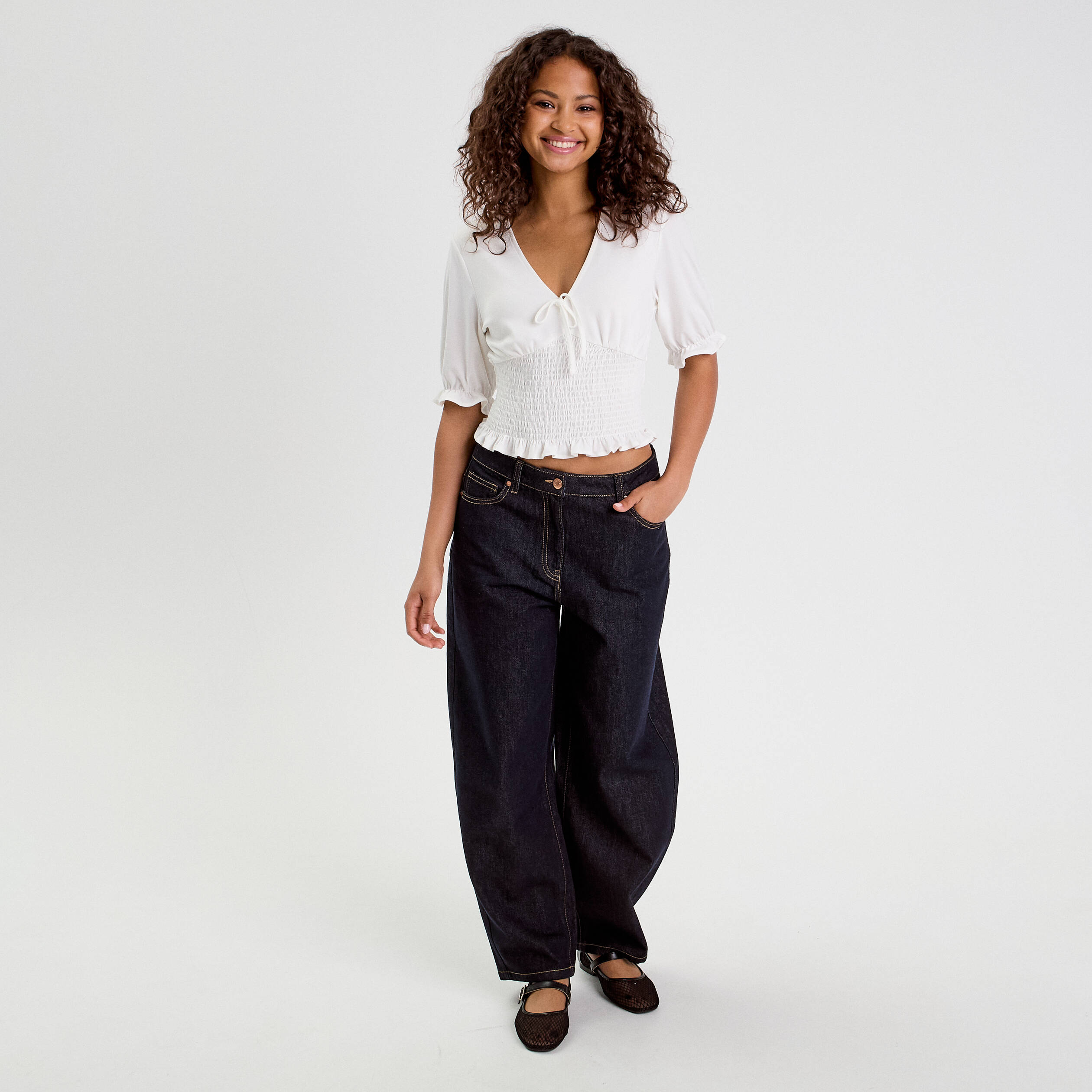 blouse manches courtes smockee blanc femme Blouse manches courtes smockée blanc femme