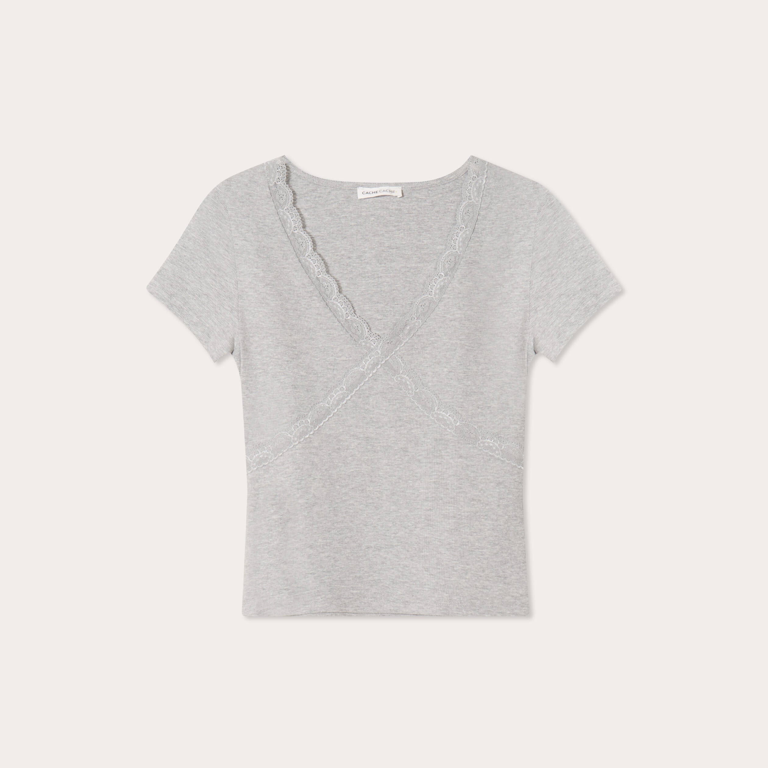 T -shirt manches courtes gris clair femme