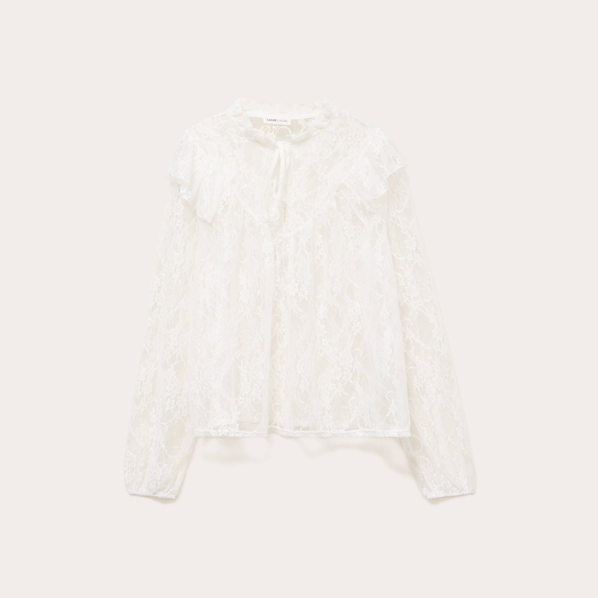 Blouse col rond manches longues dentelle ecru femme