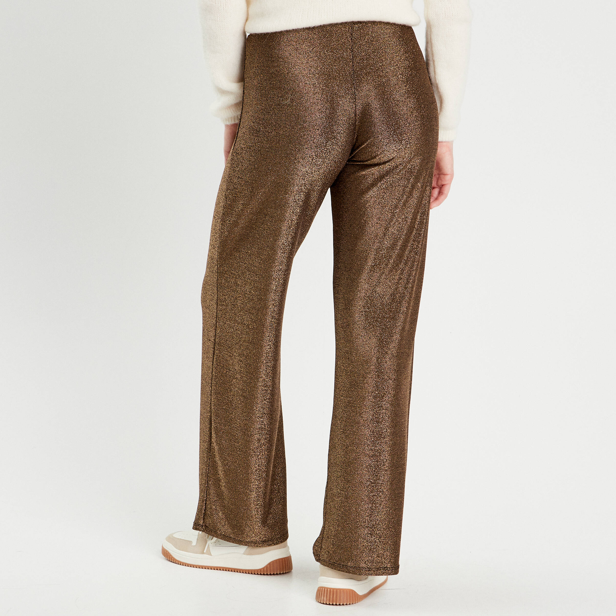 Pantalon large fils m&eacute;tallis&eacute;s couleur or femme