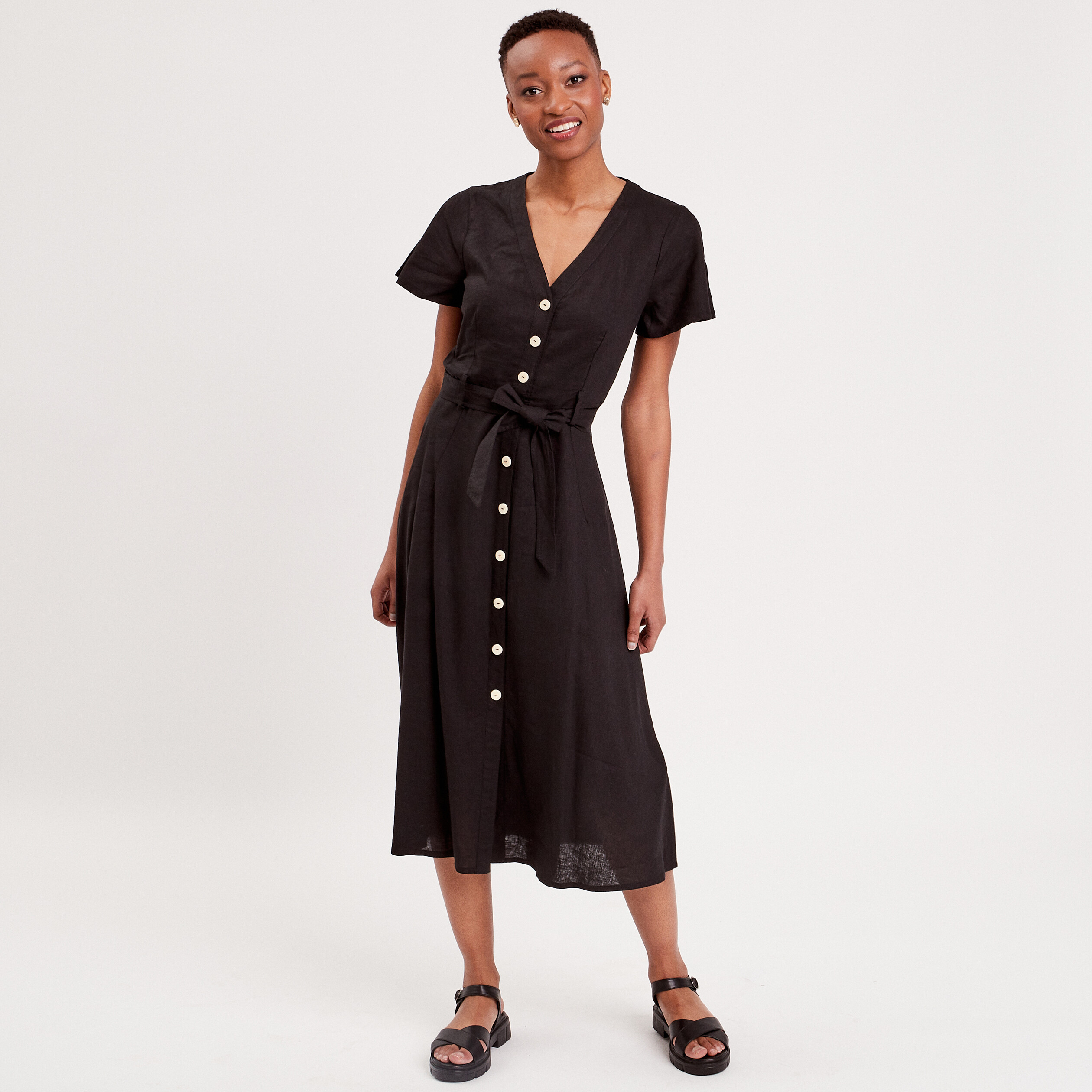 Robe boutonnee a manches courtes noir femme Vibs