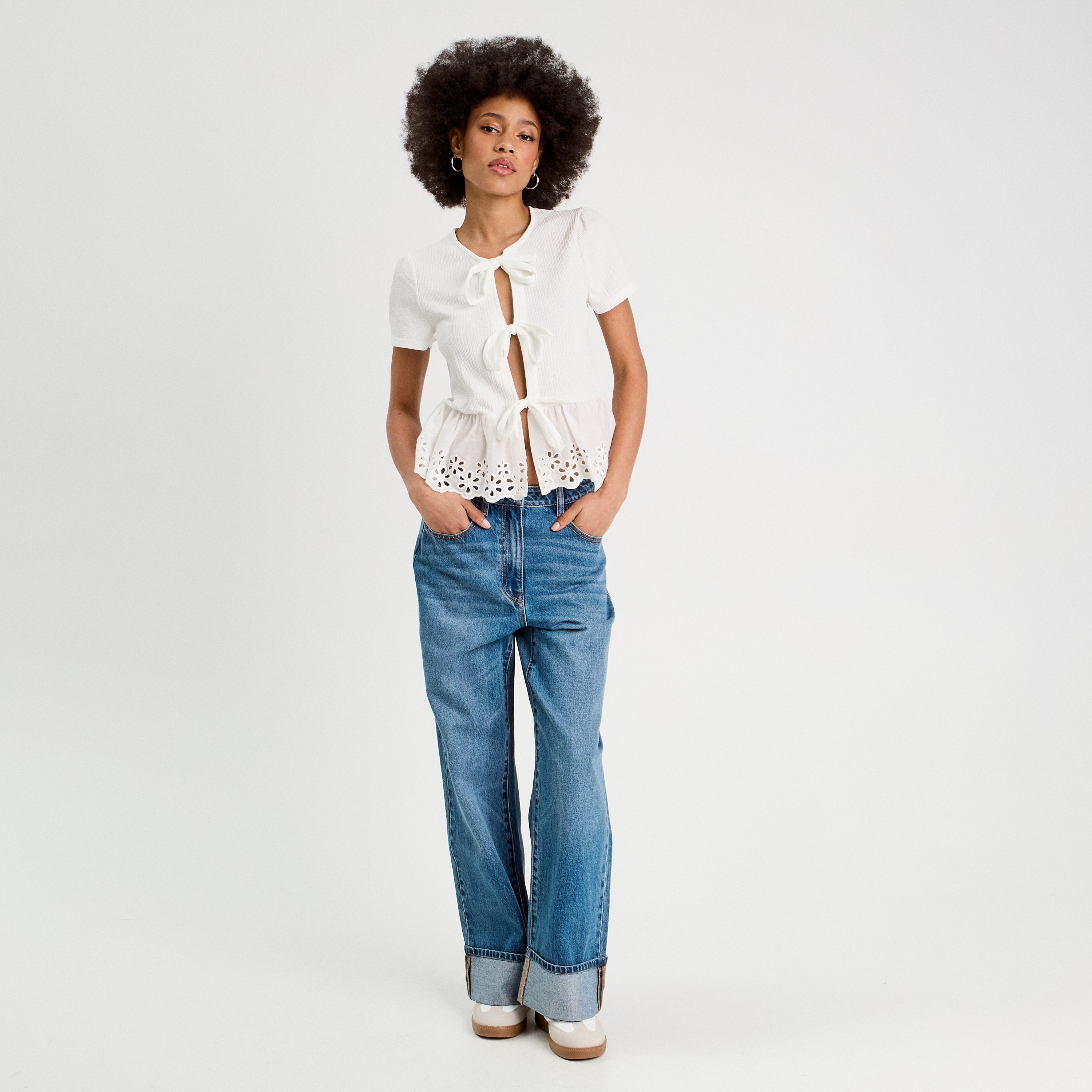 Jeans droit avec ourlets denim double stone femme