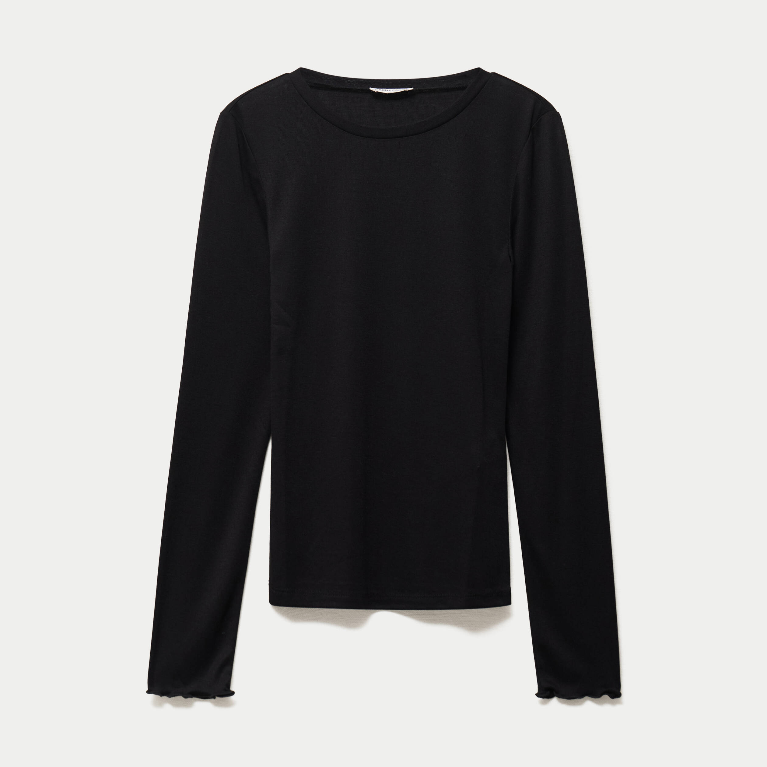 T-shirt ajust&eacute; col rond manches longues noir femme