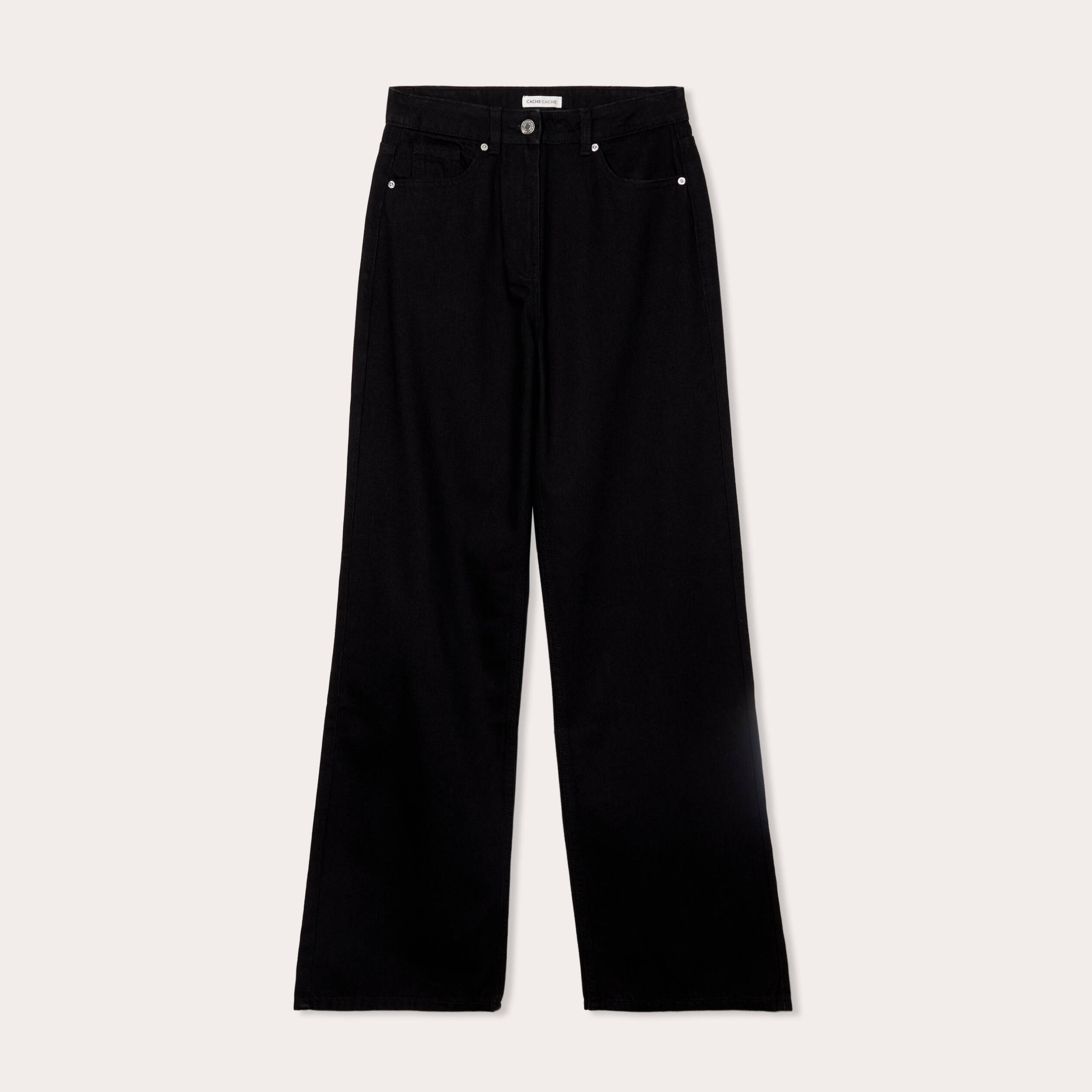 Jean wide leg taille haute denim noir femme