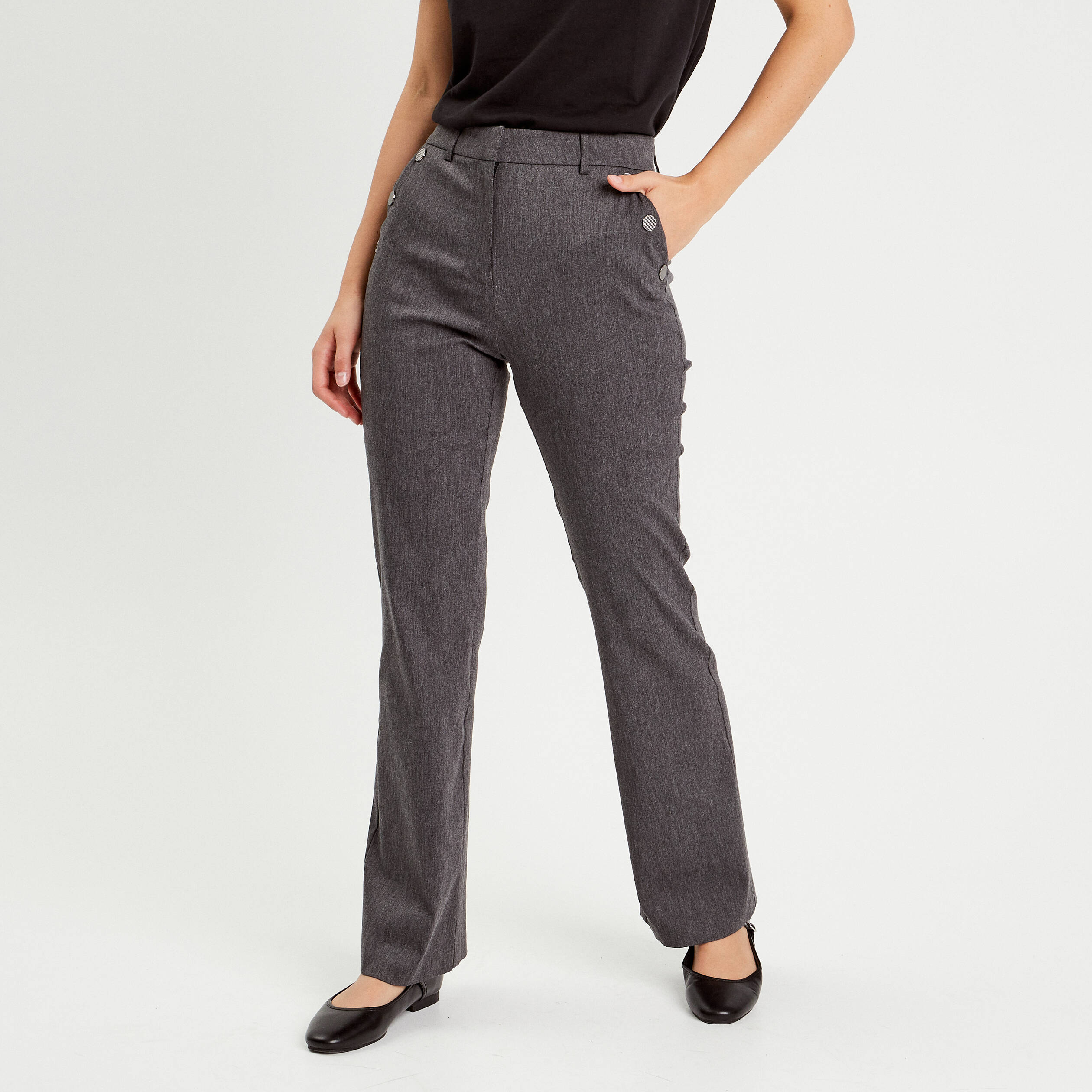 Pantalon flare pont gris fonc&eacute; femme