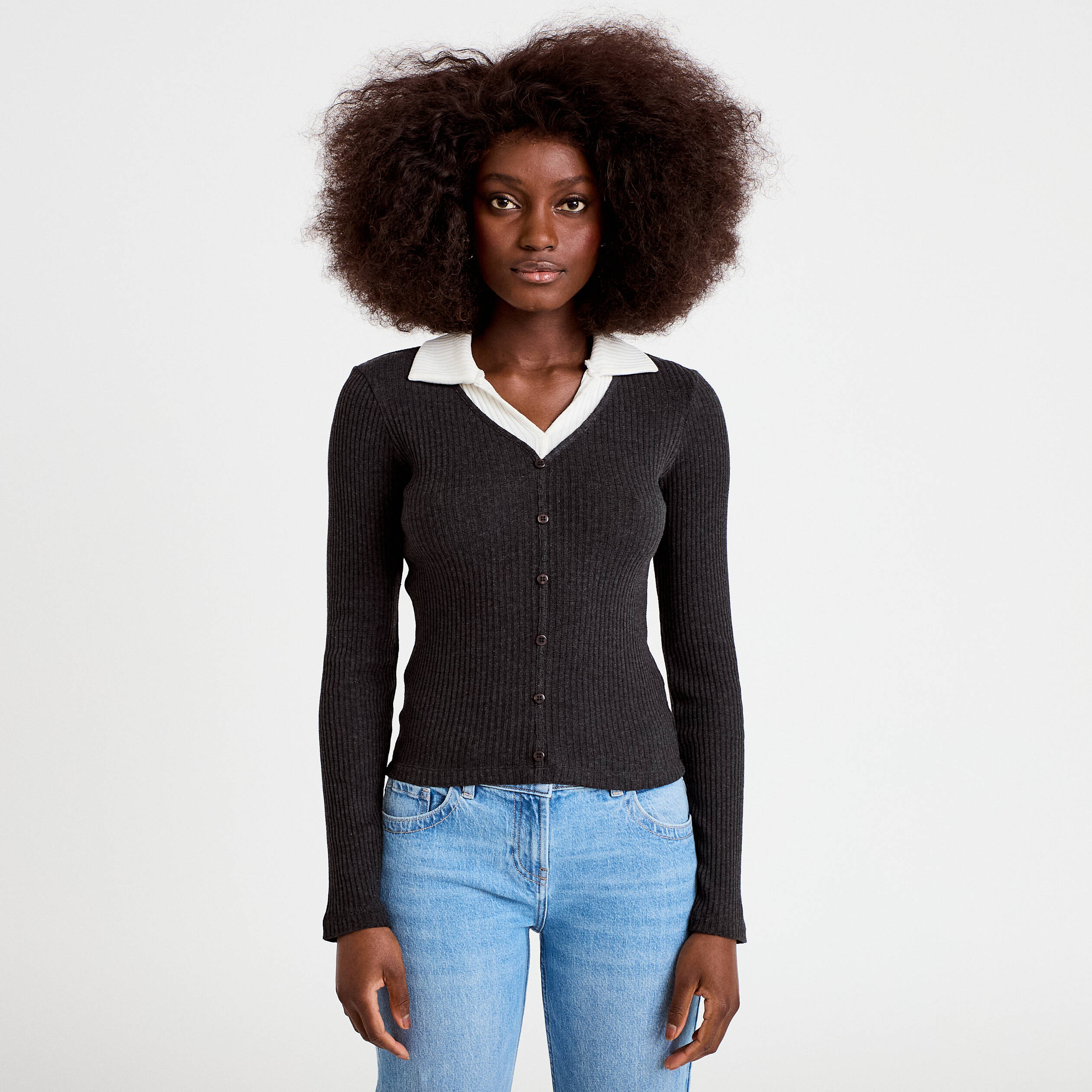 Doudou ajust&eacute; manches longues gris fonc&eacute; femme