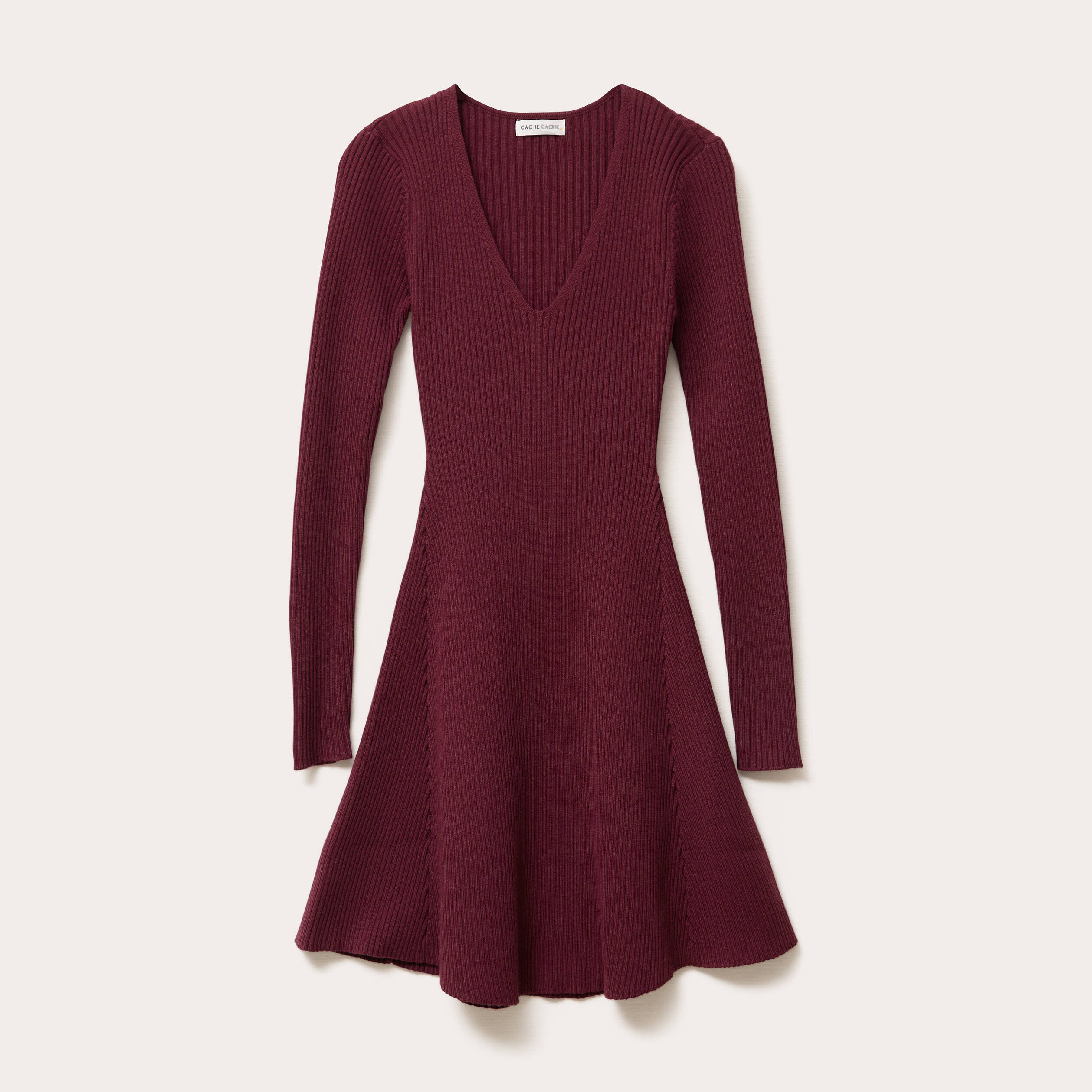 Robe tricot patineuse c&ocirc;tel&eacute;e bordeaux femme