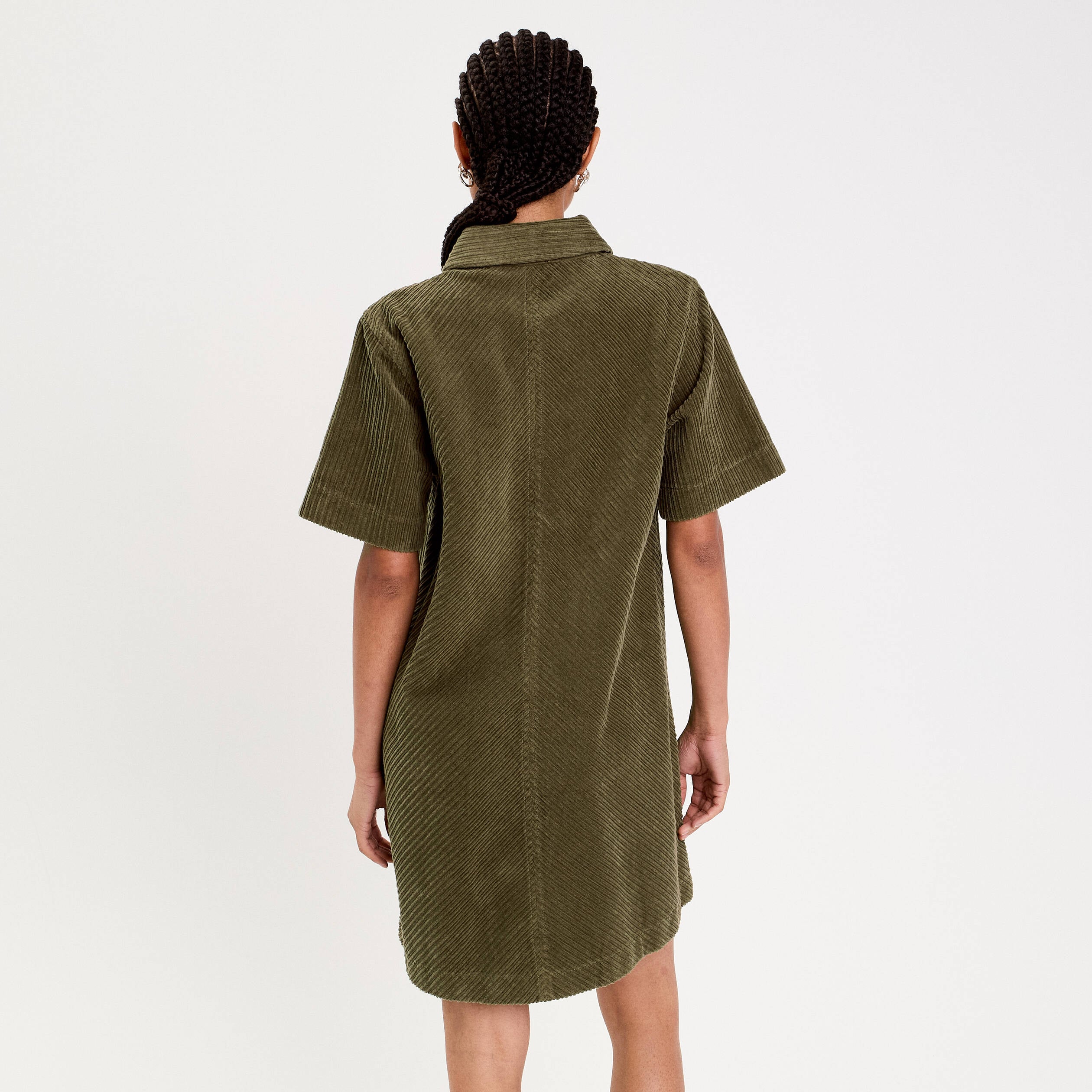 Robe courte droite en velours coton vert kaki femme