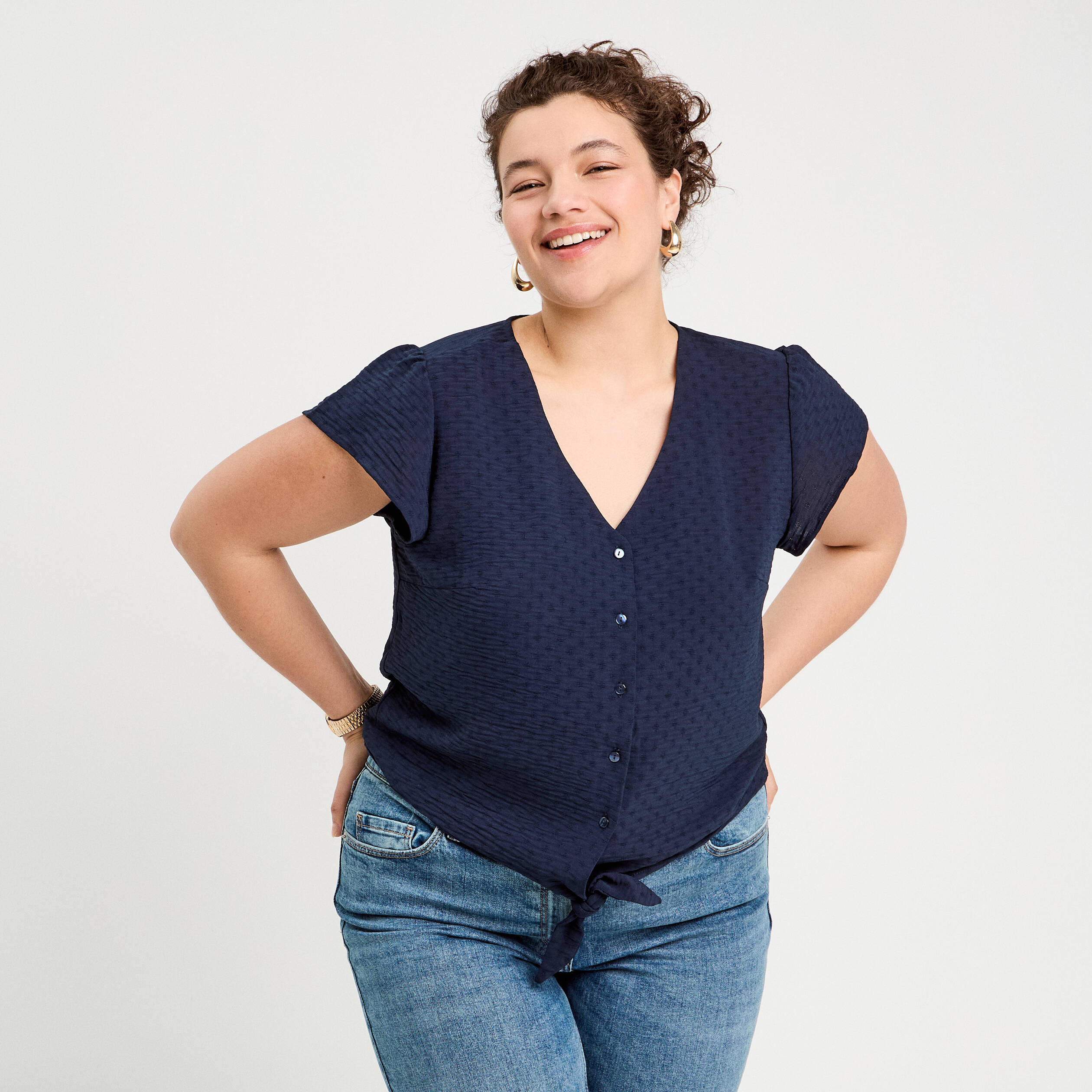 Blouse manches courtes bleu marine femme