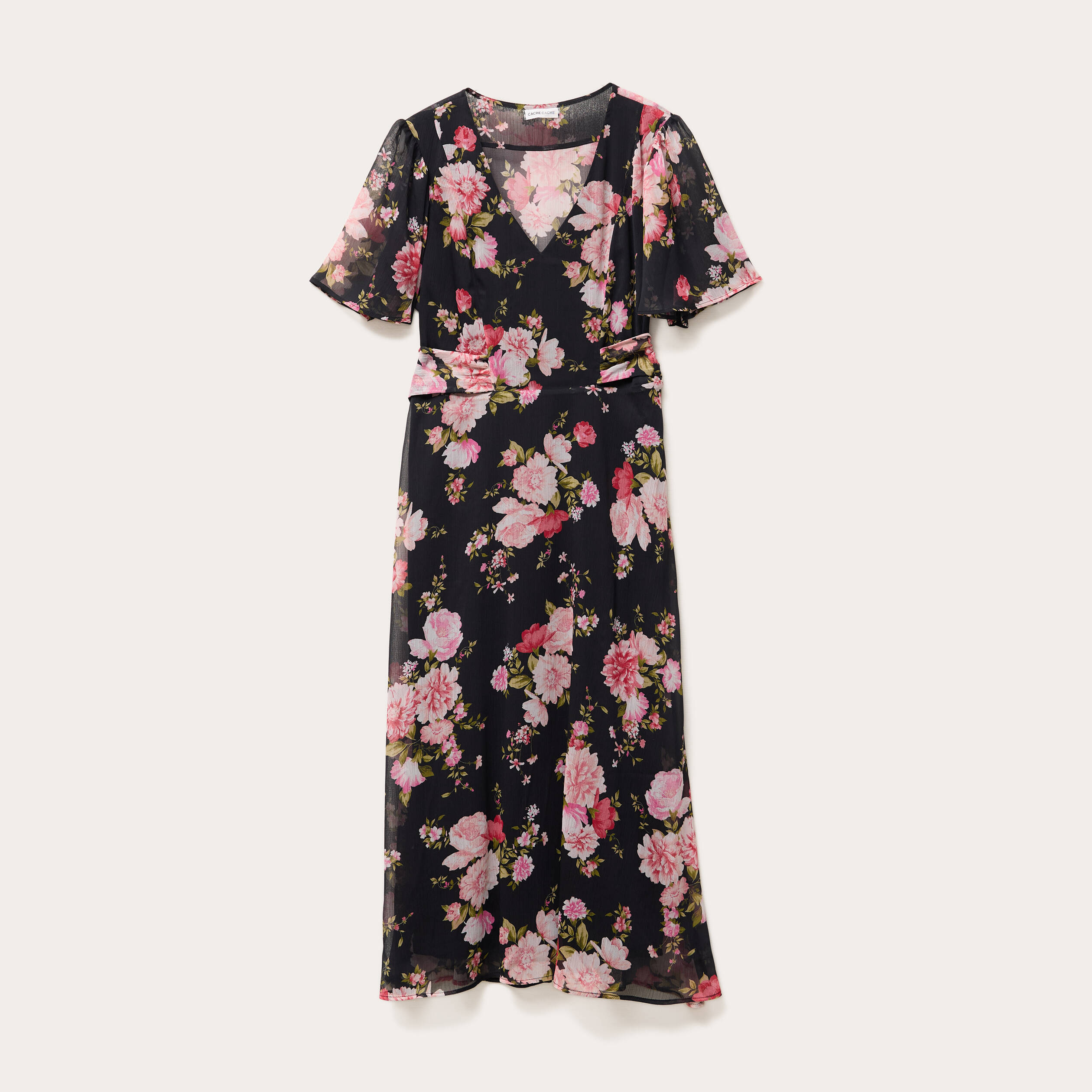 robe midi evasee col en v noir femme Robe midi évasée col en V noir femme