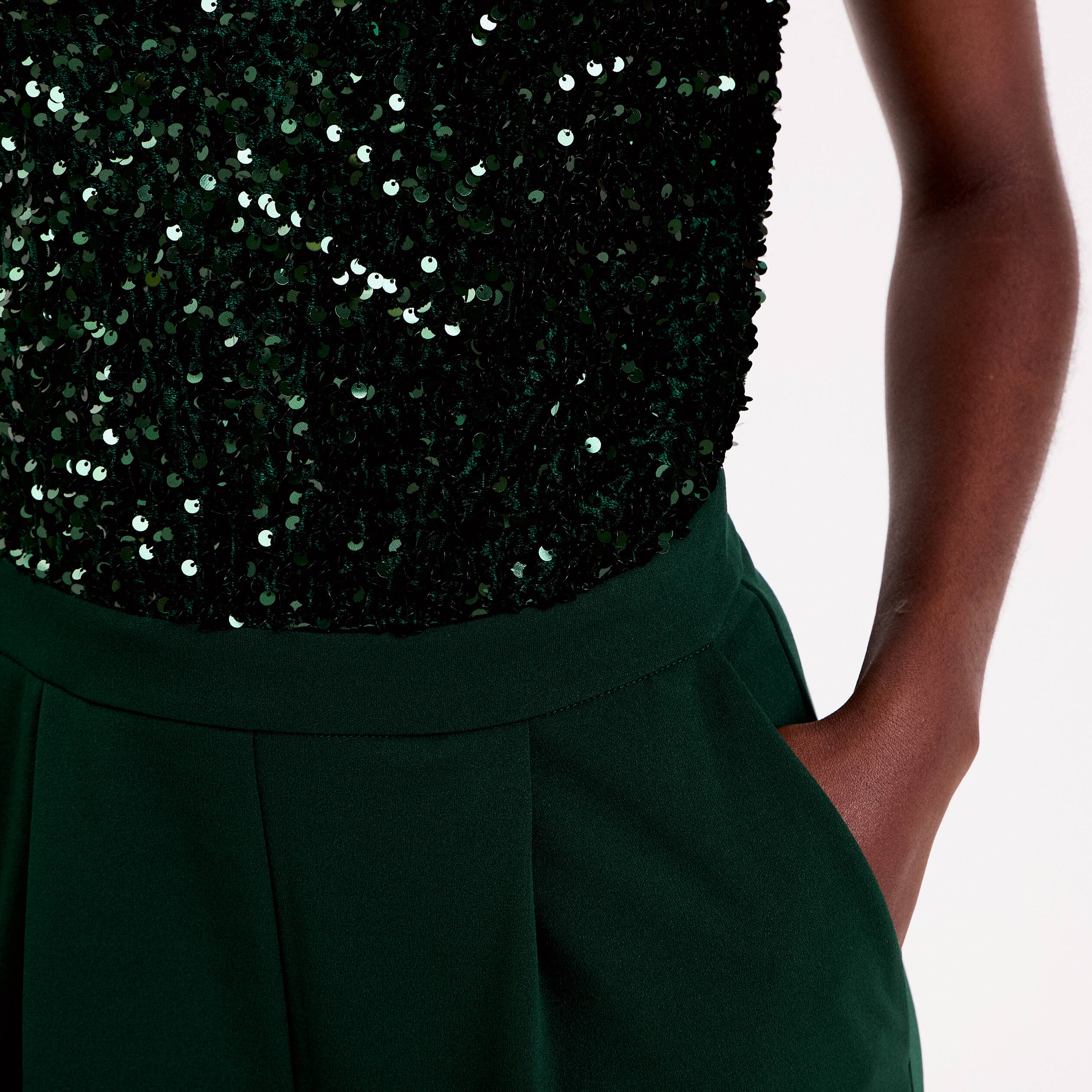 Combinaison Soirée Femme Paillettes Col V élégant Manches Longues