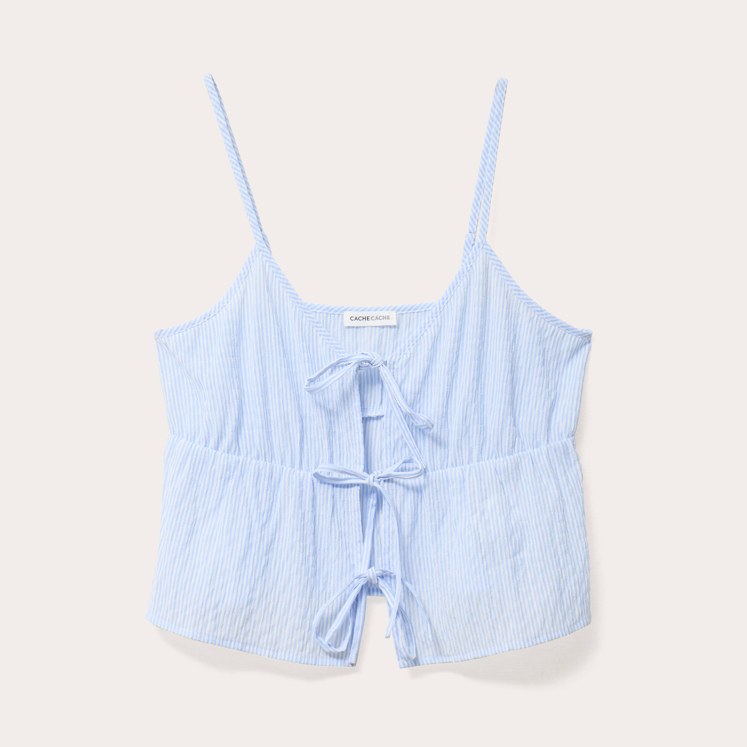 debardeur court decollete noeuds beige femme Débardeur court décolleté noeuds beige femme