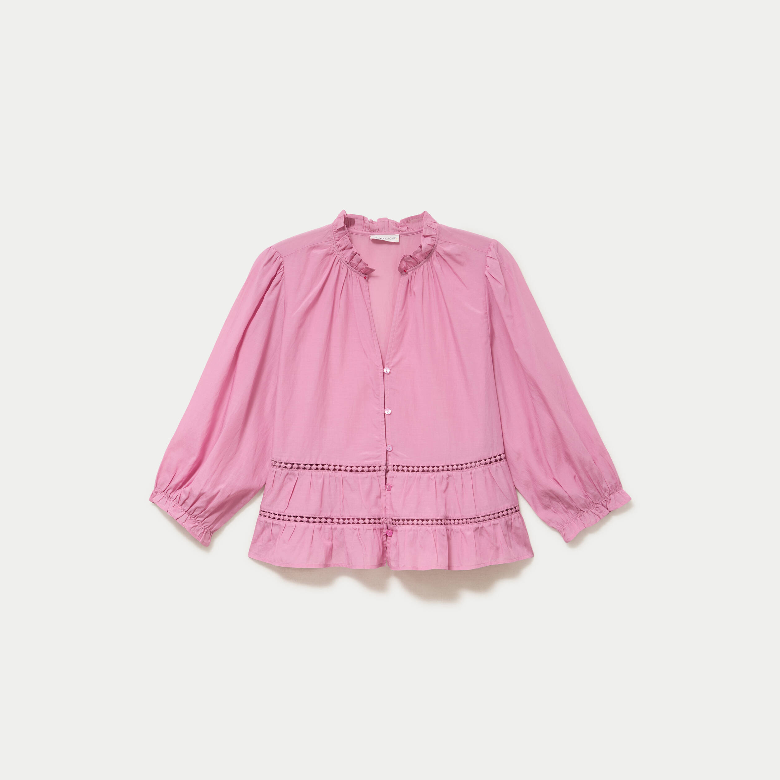 Blouse cintr&eacute;e col v manches 3/4 mauve femme
