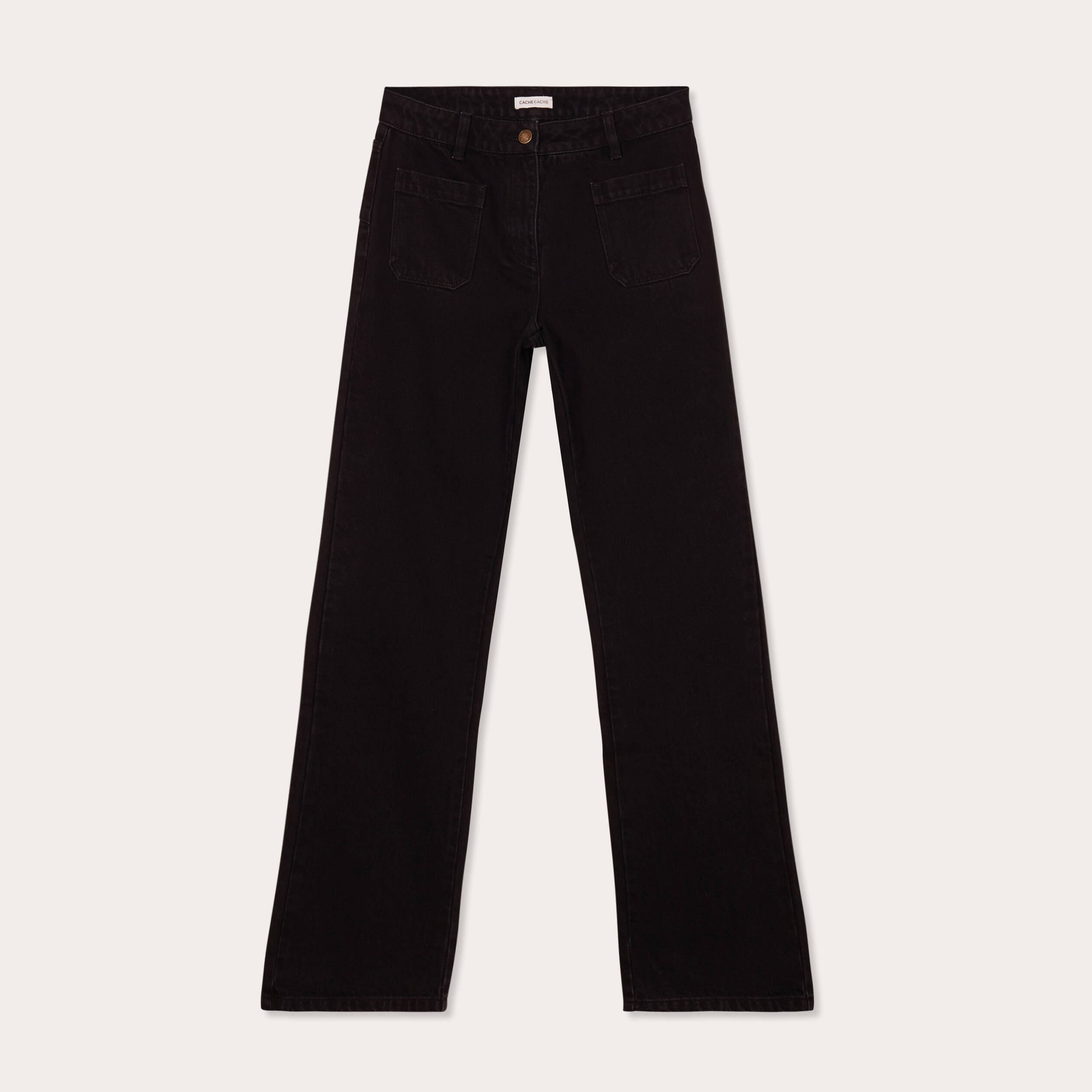 Jeans flare poches plaqu&eacute;es denim noir femme