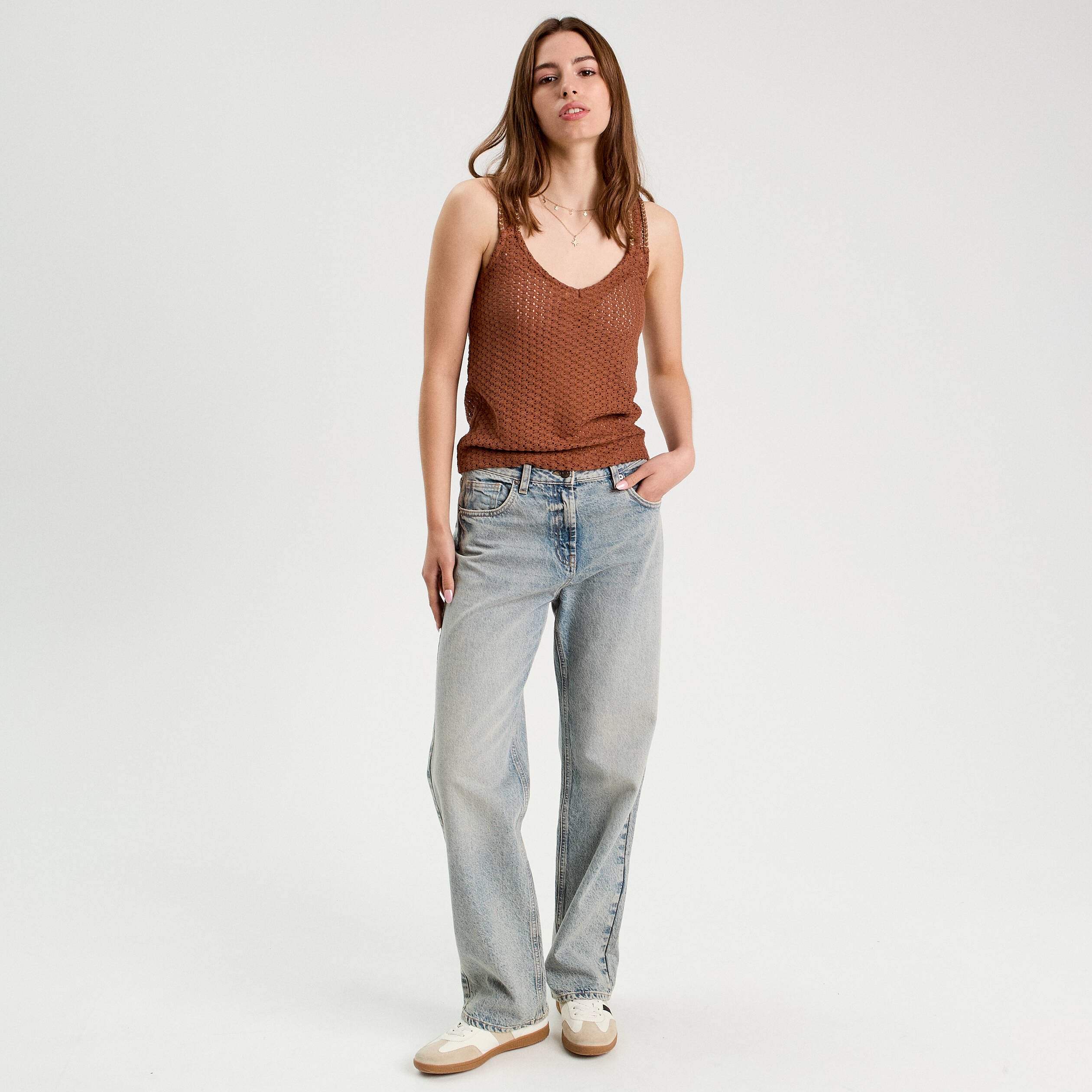 debardeur effet crochet marron femme Débardeur effet crochet marron femme