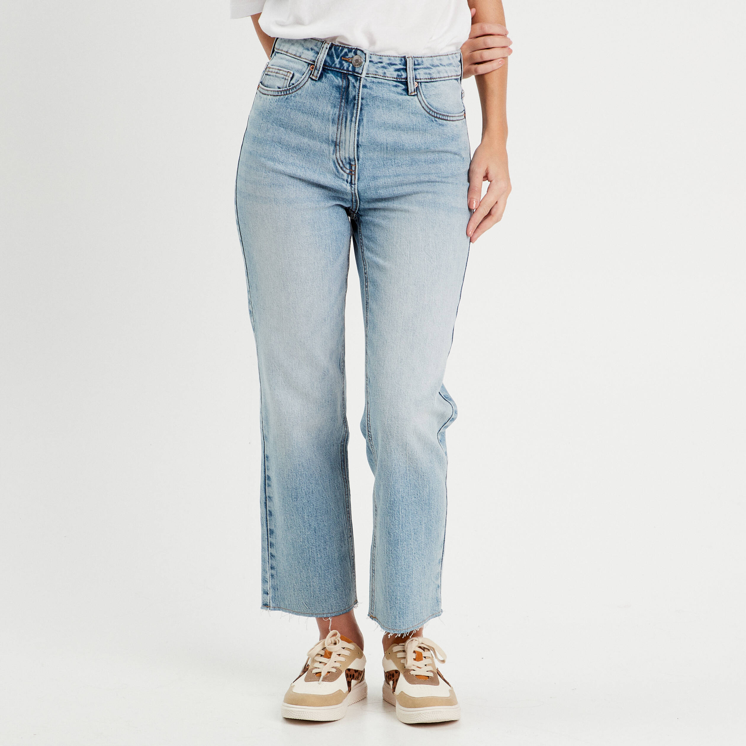 jeans droit taille haute denim double stone femme Jeans droit taille haute denim double stone femme
