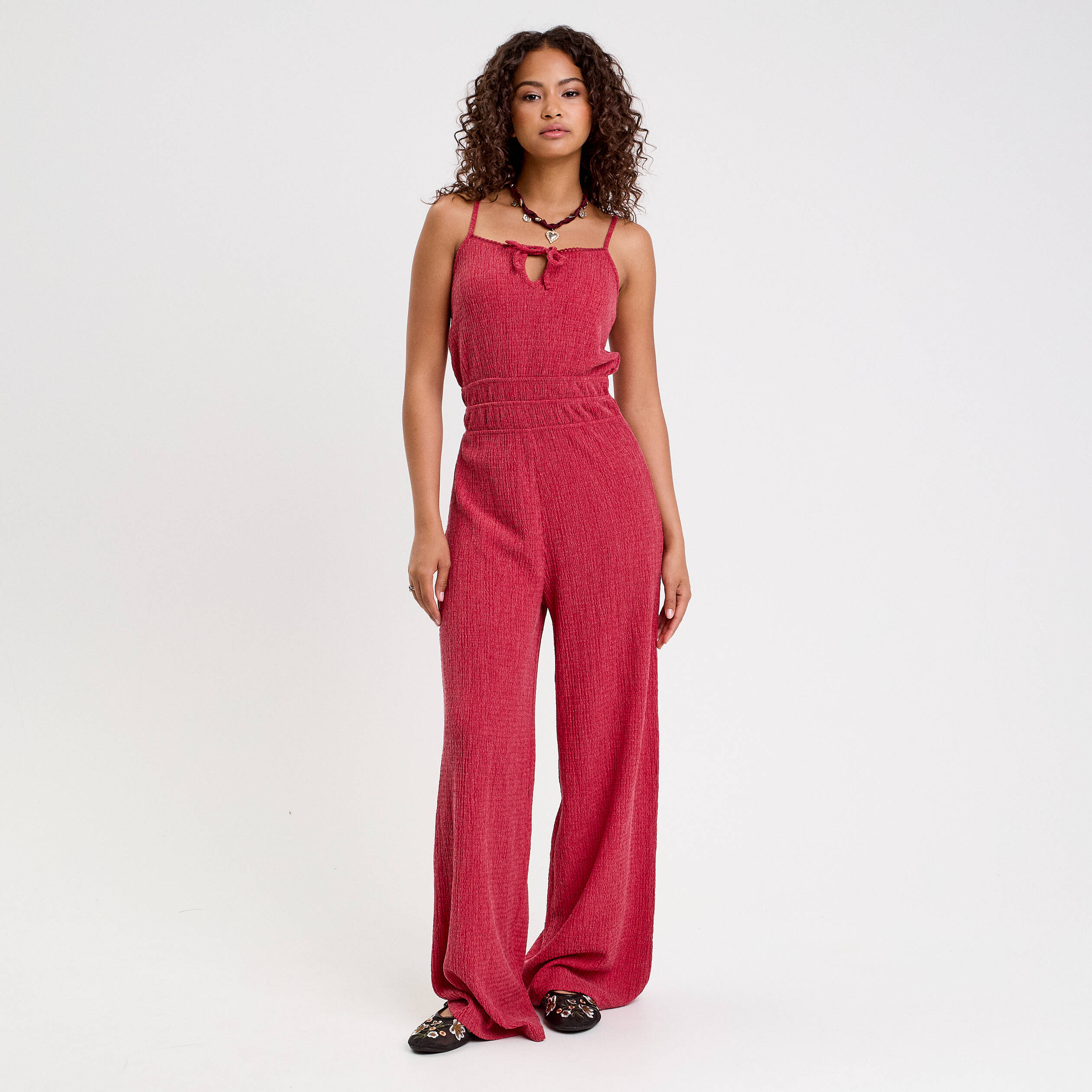 Combinaison large longue stretch rouge fonc&eacute; femme