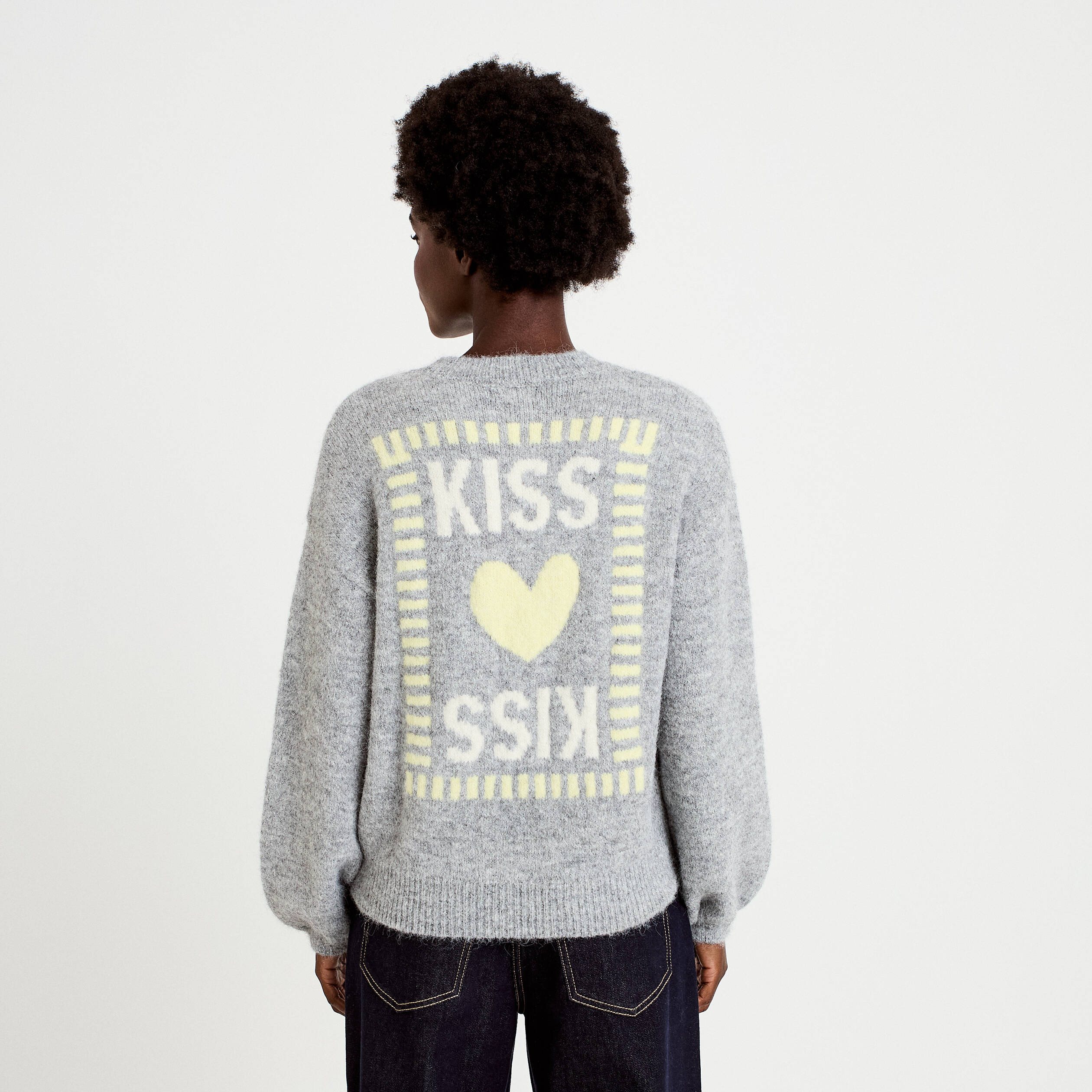 Pull oversize col rond manches longues gris clair femme