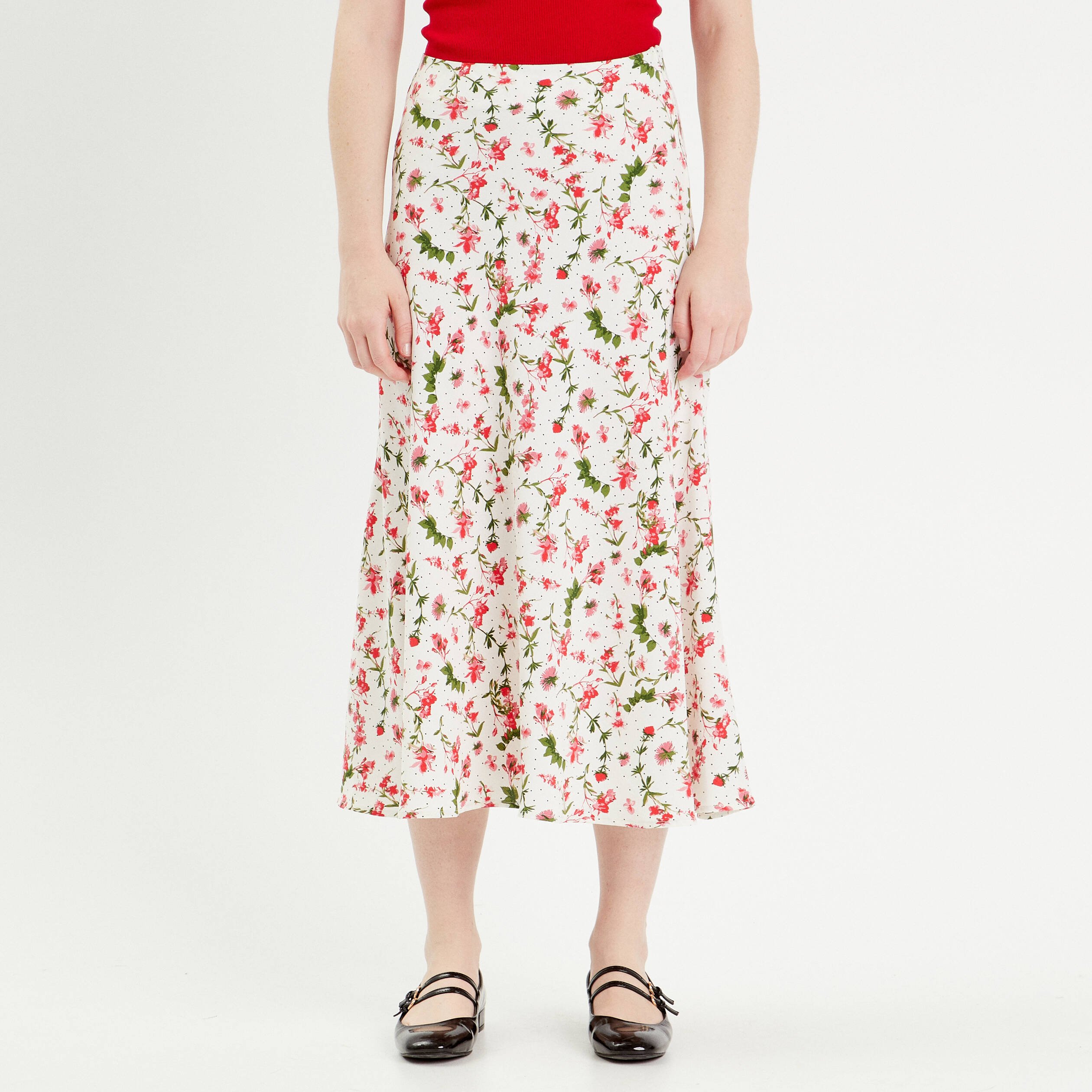 Jupe midi évasée fluide blanc femme