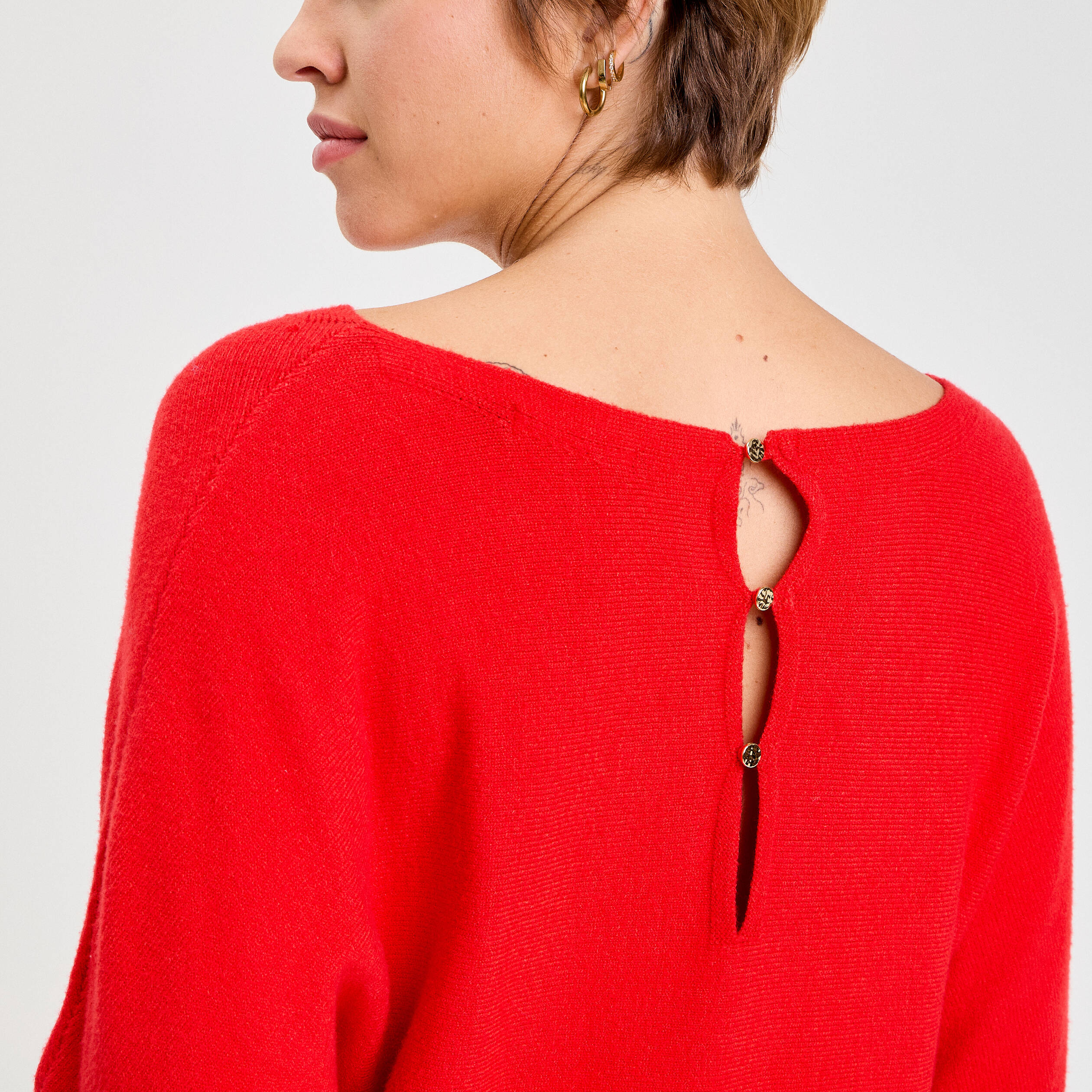 Pull manches chauves-souris rouge femme
