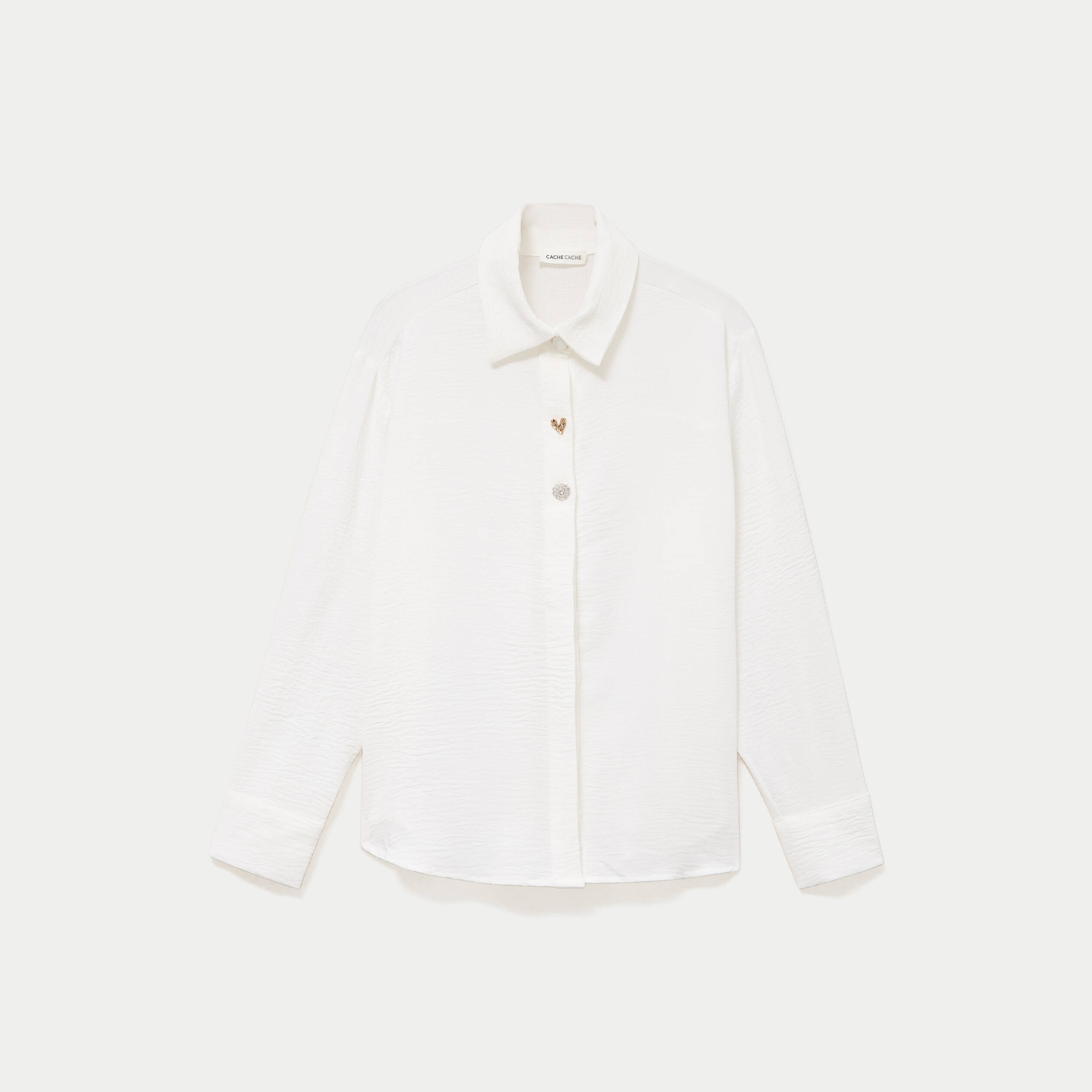 Chemise droite pliss&eacute;e manches longues ecru femme